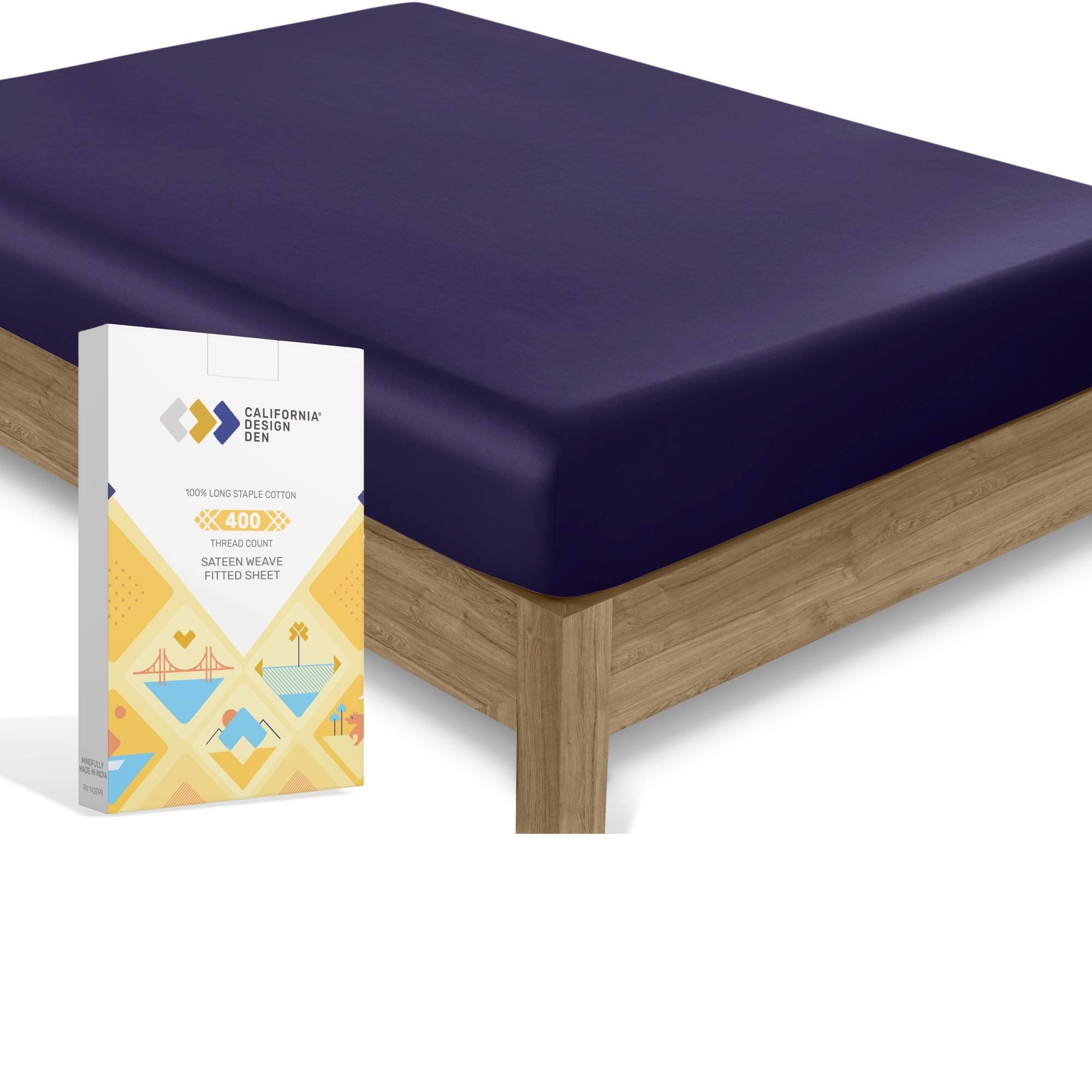 Dark Purple Queen Fitted Sheet - 1 Piece 400 Thread Count Bottom Sheet, Long Staple Cotton Smooth Sateen Weave, Elasticized Deep Pocket Fits Low Profile Foam and Tall Mattresses