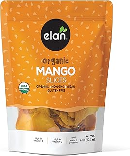 Elan Organic Dried Mango Slices, 4.4 oz, Sulphite-free, No Sugar Added, Non-GMO, Vegan, Gluten-Free, Kosher, Healthy Dried Fruit Snacks