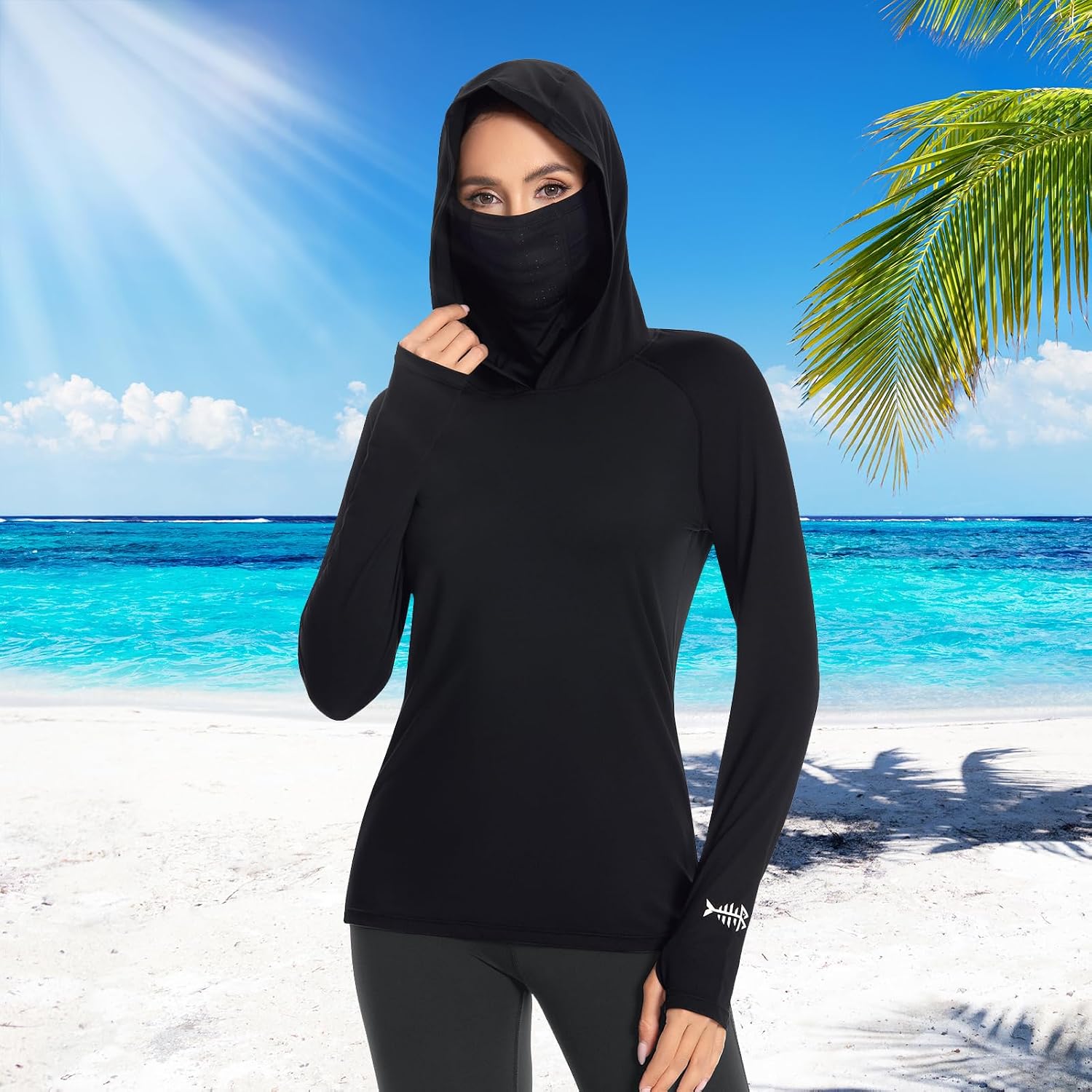BASSDASH Women’s UPF 50+ Hoodie Shirt with Breathable Face Mask