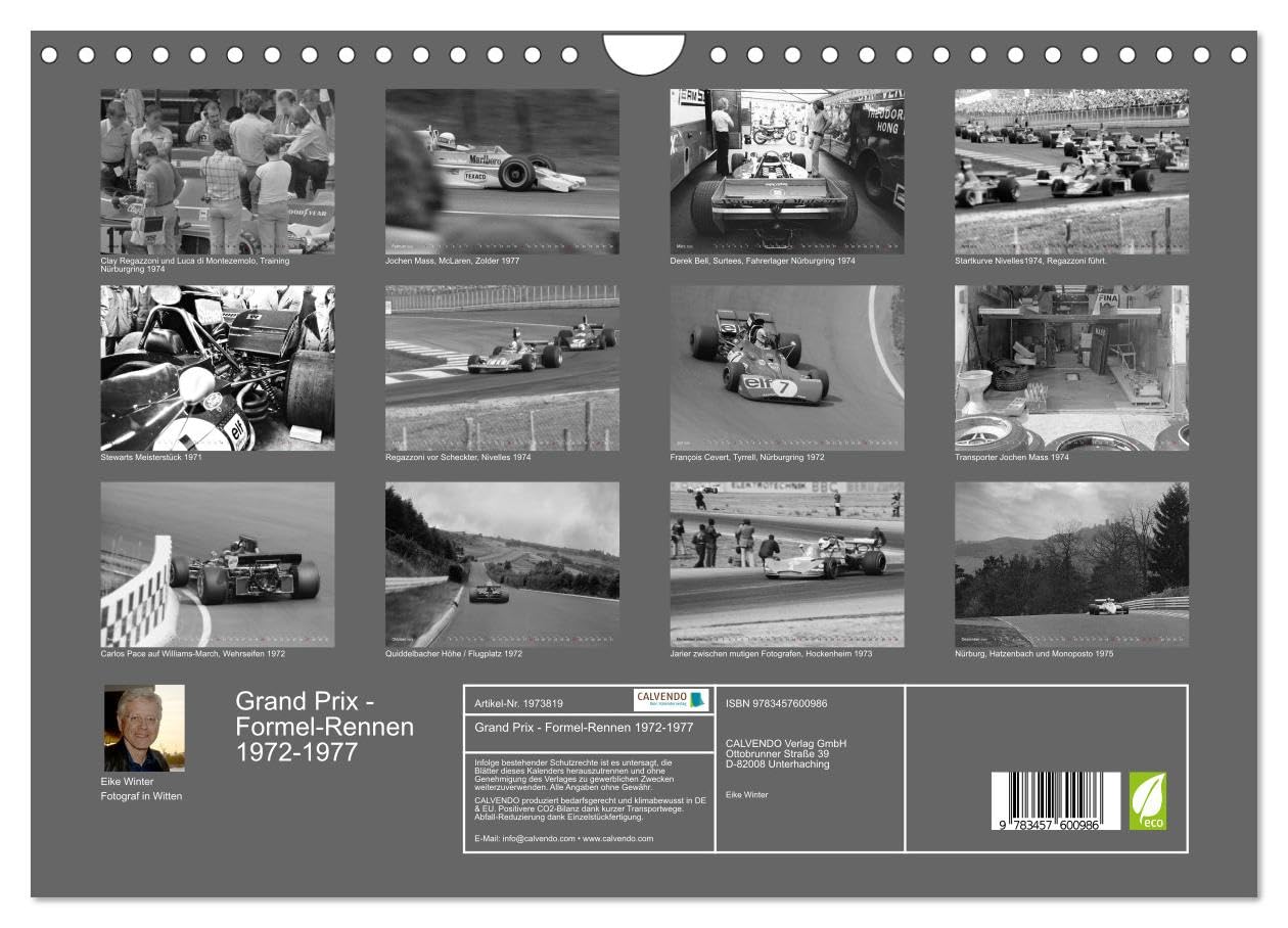 Grand Prix - Formel-Rennen 1972-1977 (Wandkalender 2026 DIN A4 quer), CALVENDO Monatskalender: Formel-Motorsport an Nürburg- und Hockenheimring, in Nivelles und Zolder in klassischem Schwarz-Weiß