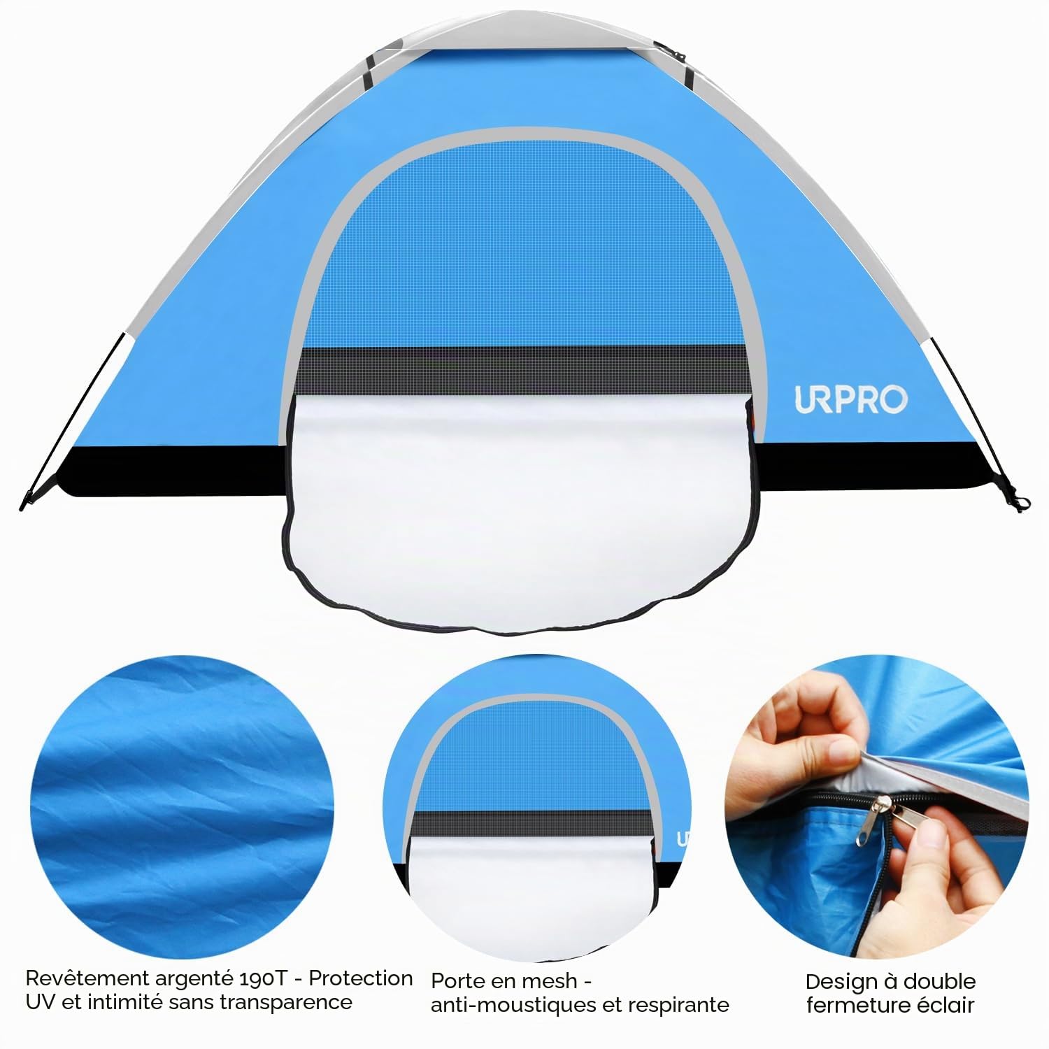 Urpro Tente de camping automatique instantanée pour 2 à 3 personnes, imperméable, coupe-vent, protection UV, parfaite pour la plage, l'extérieur, les voyages, la randonnée, le camping, la chasse, la pêche