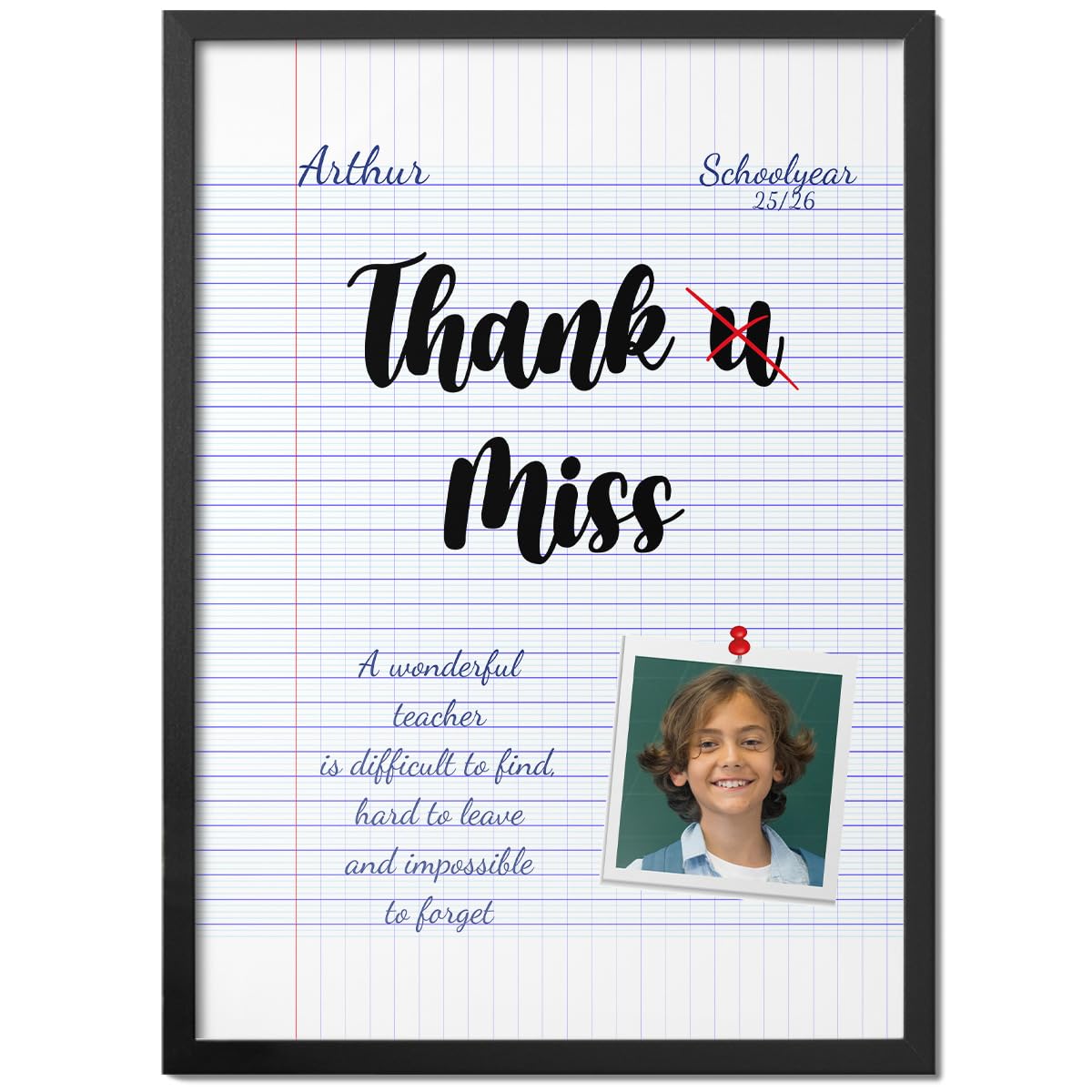 Pictalia - Personalised Photo Frame, Thank You Teacher Gifts Personalised, Personalised Teacher Gifts, Teacher Gifts For Women Personalised, For Teacher, A4, A3, A2 Frame, Canvas, Customised Text