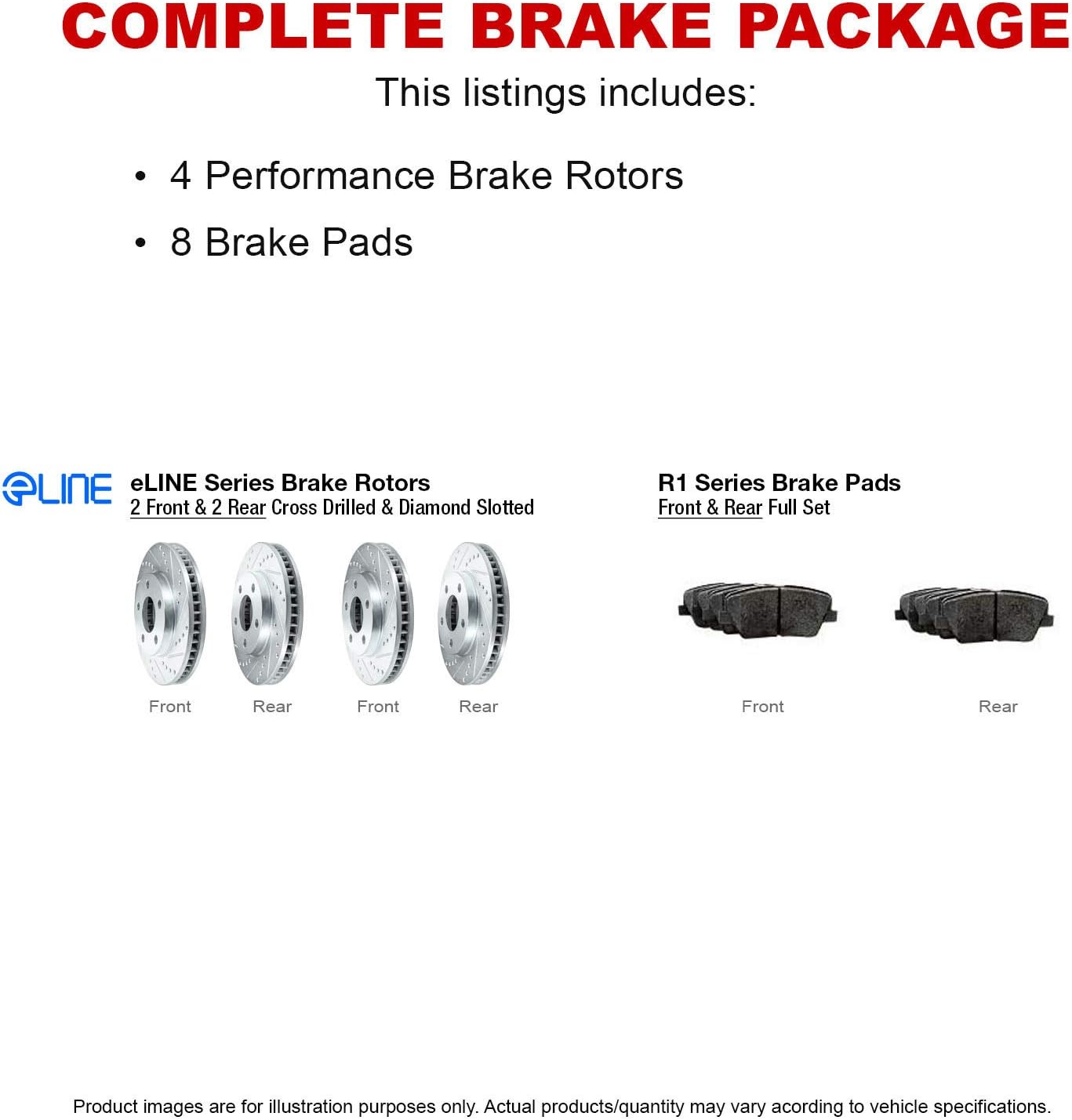 R1 Concepts Front and Rear Brake Kit For 2014-2019 Ford Fiesta| Drilled Slotted Brake Rotors| Ceramic Brake Pads and Rotors Kit