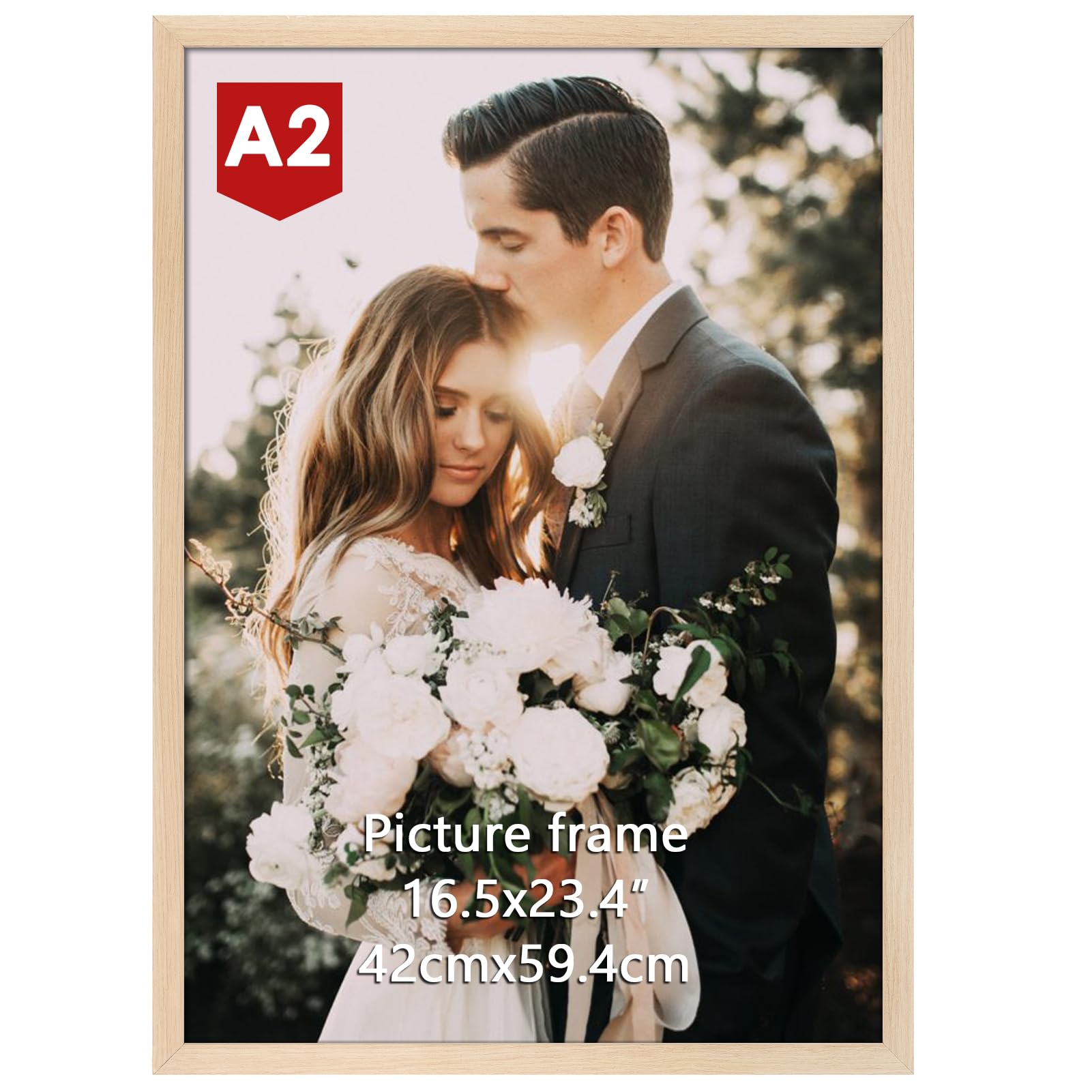 Giftgarden A2 Picture Frame Oak, Aluminum A2 Poster Frame Wall-Mounted Horizontal or Vertical — image 1