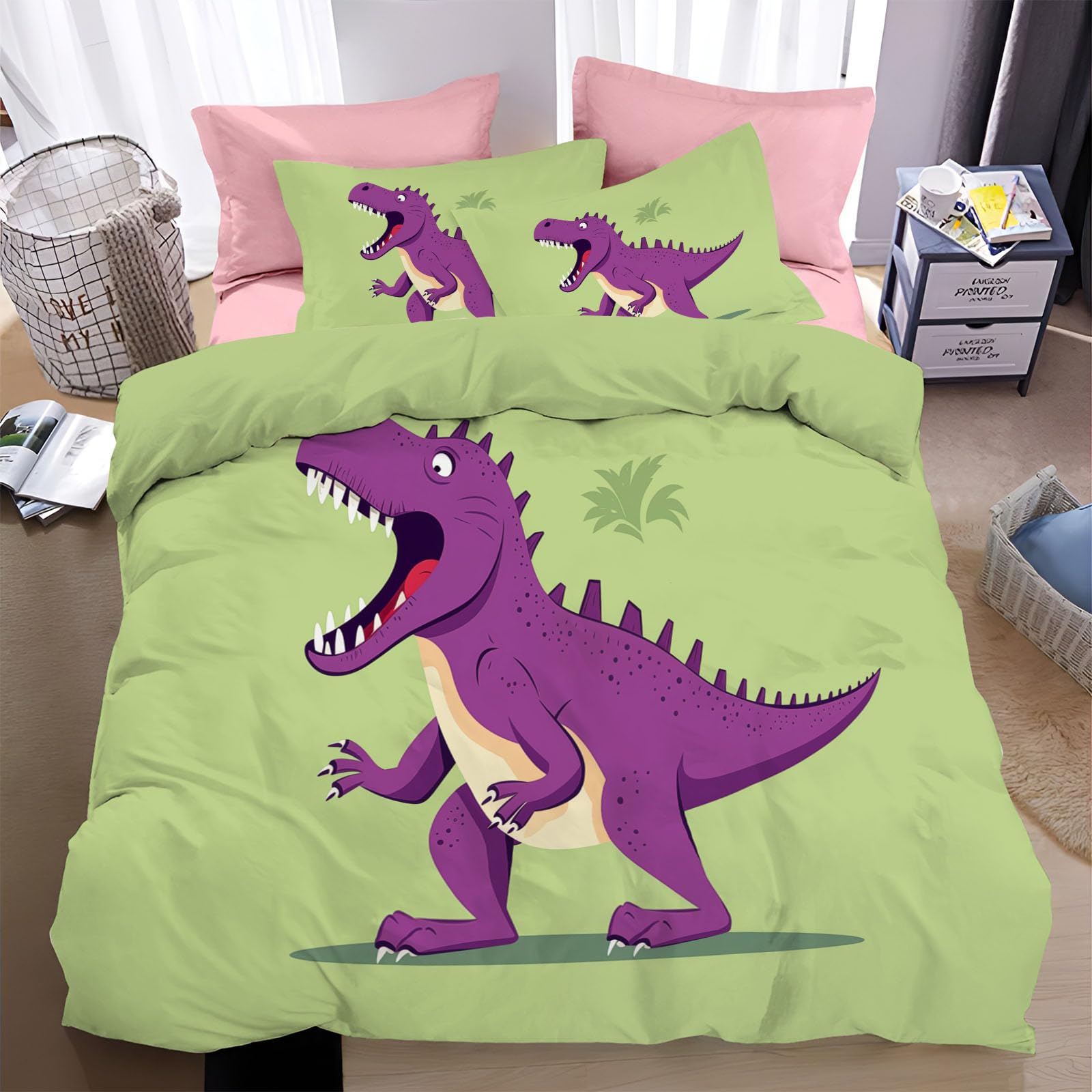 Housse de couette dinosaure 240x260 en microfibre douce et anti-plis pour un lit enfant impeccable