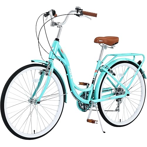 24/26 Inch Cruiser Bicycle with 7 Speed，Beach Cruiser Bike for Women，24”/26” Womans Bike Pink，Hybrid Cruiser Bike 7 Speeds Trek Hybrid Bike for Women,6 Colors