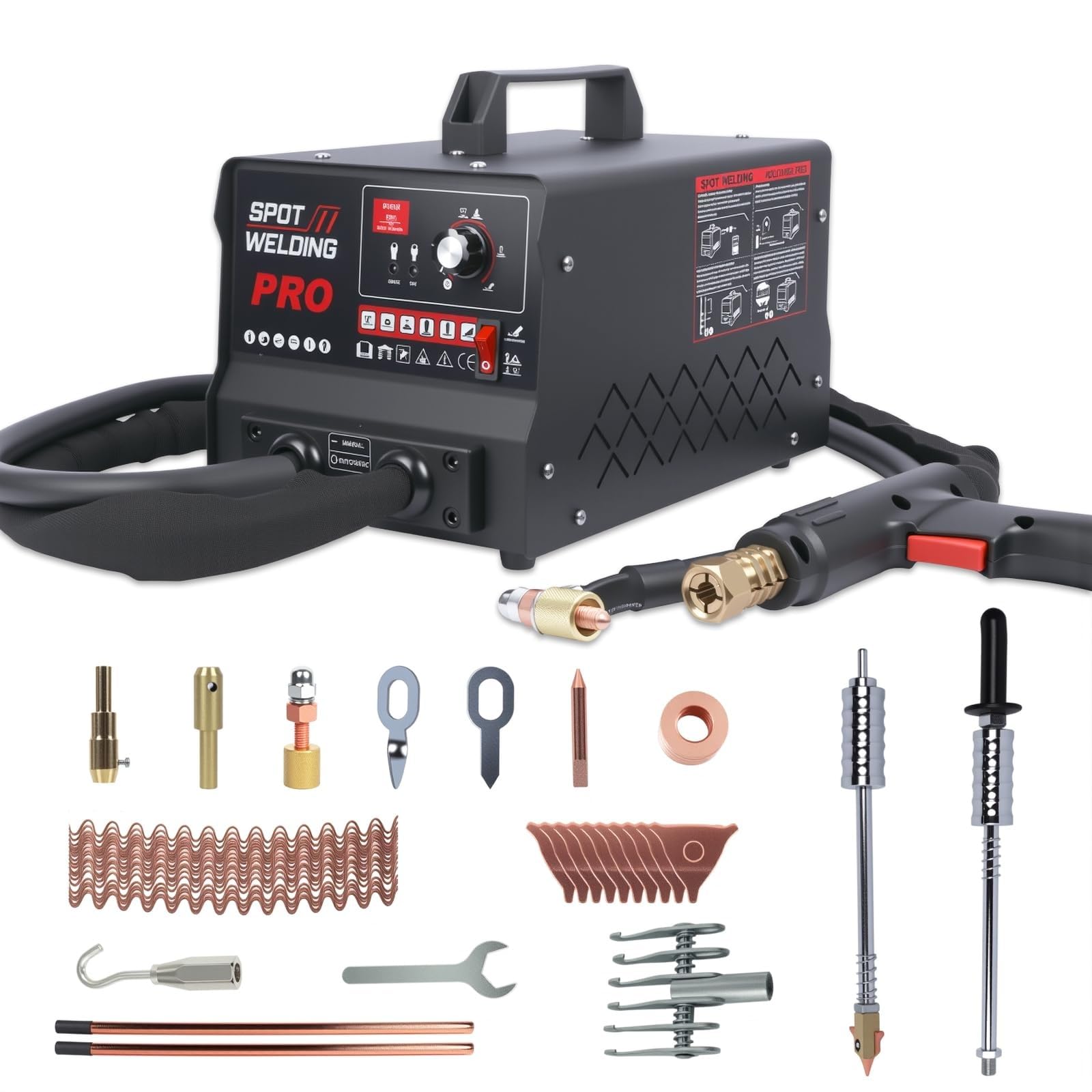 3500W outil de debosselage carrosserie pour réparation de bosses, tire clou carrosserie auto/manuel sans abîmer la peinture à 6 modes, soudeuse par point 220V 3800A, protection surchauffe