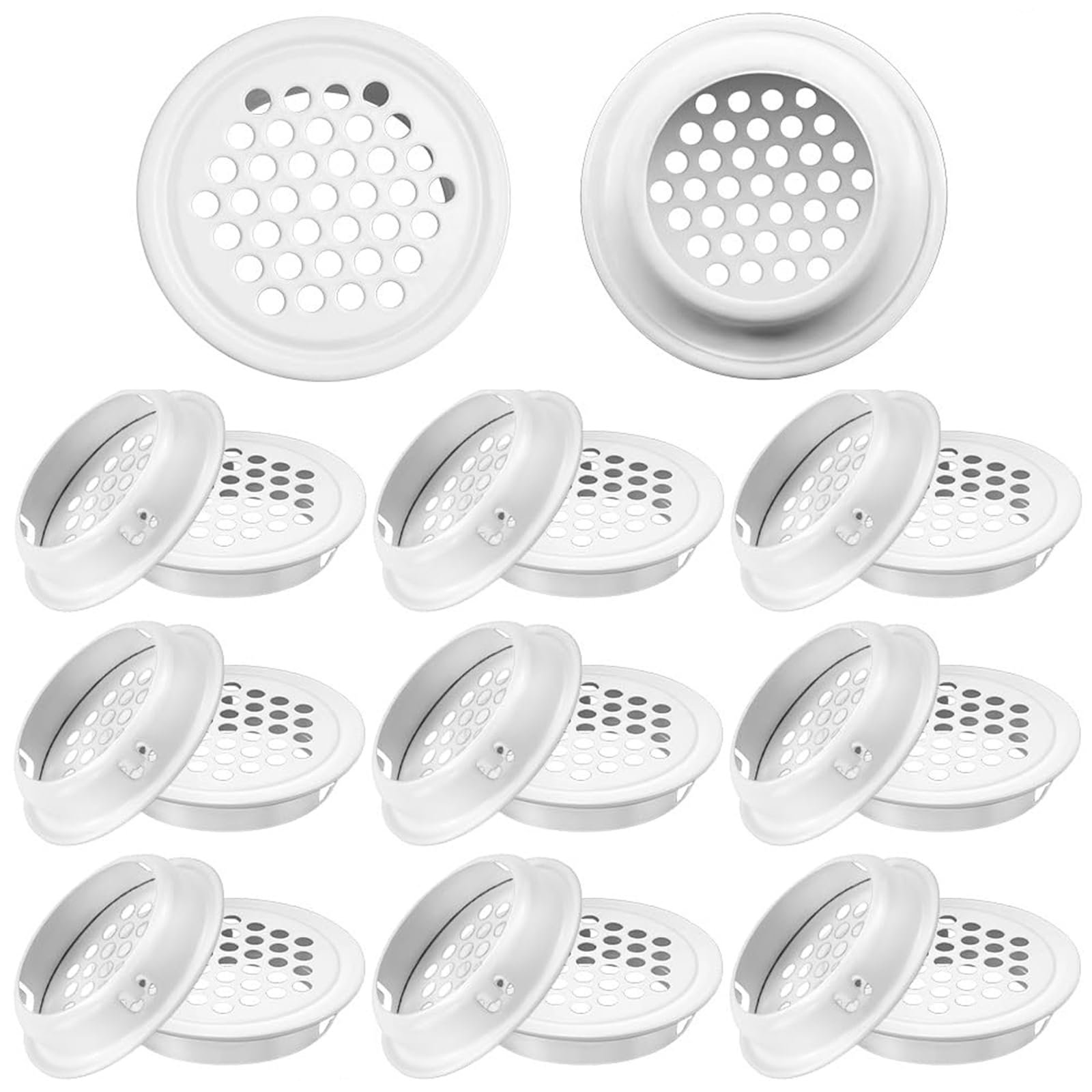 JOOTUEPO 35mm Hole Stainless Steel Round Mesh Hole Air Vent Cover, Inclined Plane Ventilation Grilles Louver Hole Cirvular Cover, White 20 Pack
