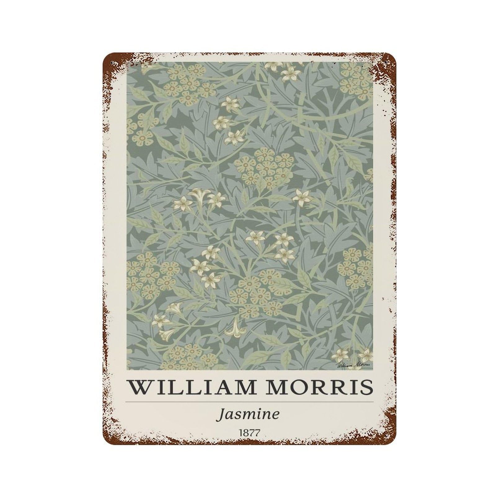 William Morris Jasmine Flower Rustic Tin Plaque 15.7"x11.8", for Pub, Kitchen And Man Cave Decor, Vintage Wall Decor