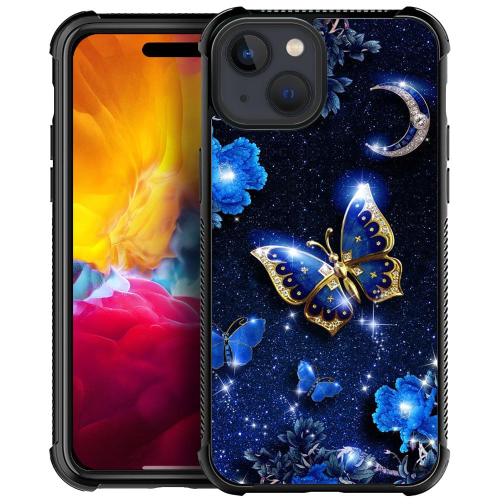 Amazon.co.jp: TnXee ケース iPhone 15 Plus対応 青空 花 月 蝶柄