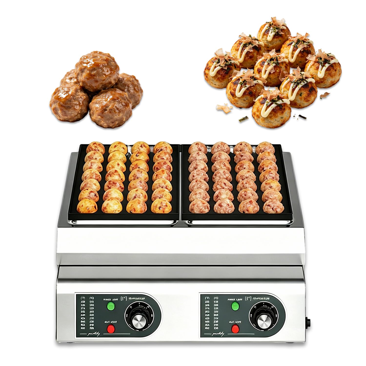 WTRYRN Octopus Ball Grill Machine, 56 Holes Commercial Takoyaki Maker, Non-Stick Coating Dual Plate 4200W Electric Pan for Night Market & Cafe
