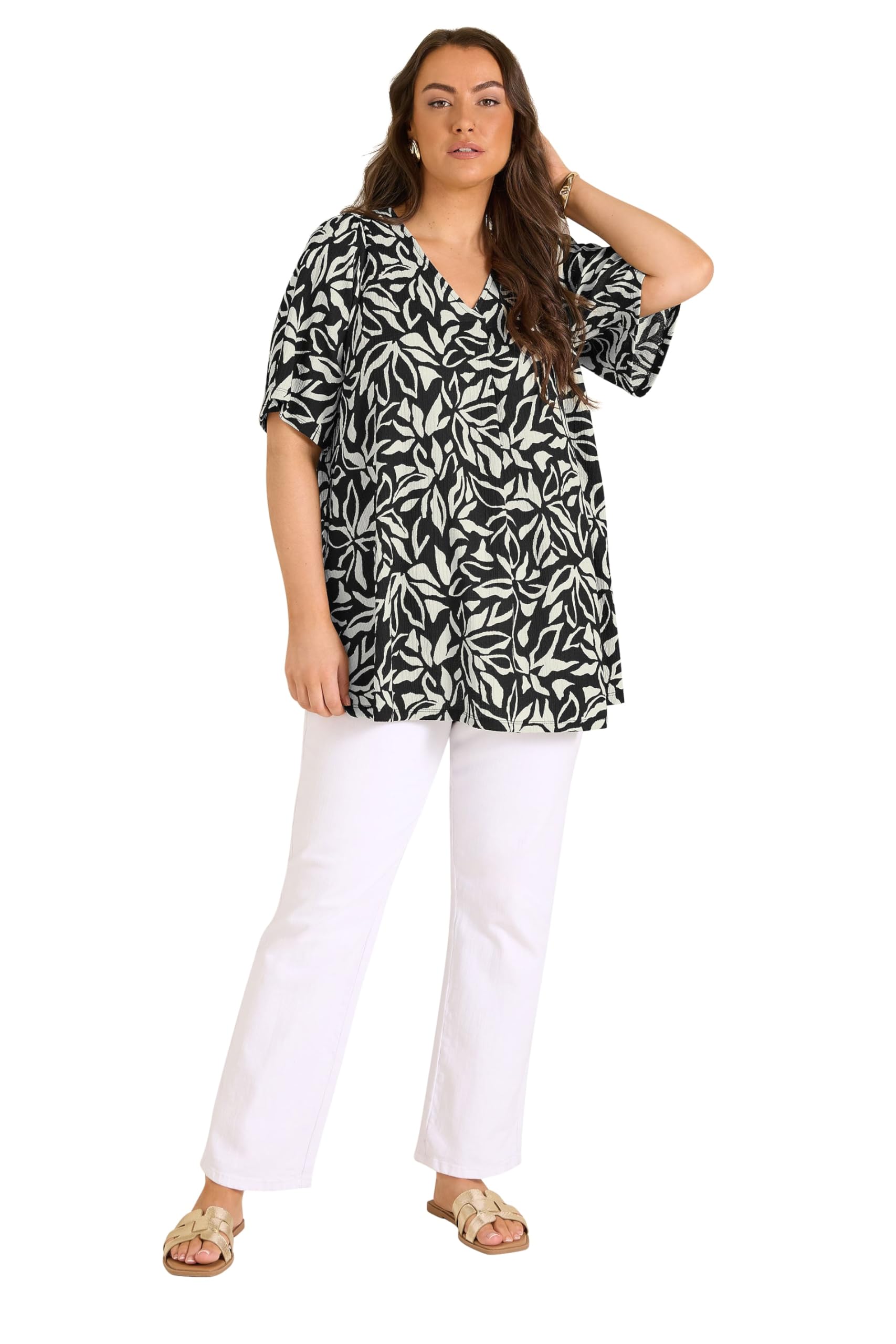 Evans Women's Black Curve Floral Pleat Front Top - Plus Size Curve