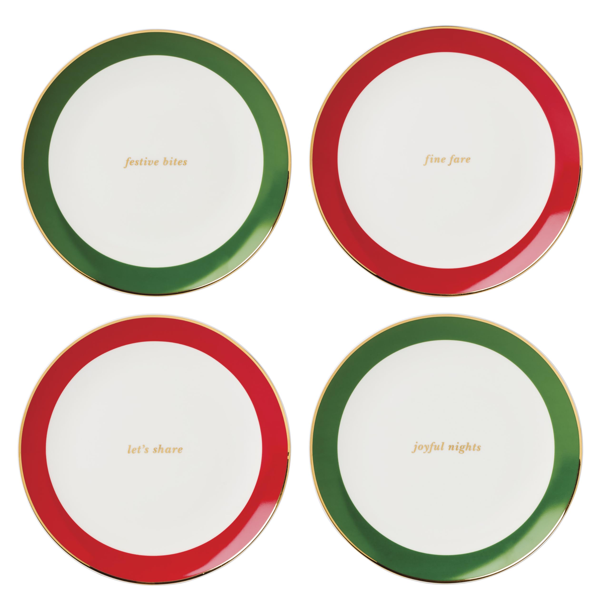 kate spade new york Evergreen Rim Christmas Plates, Appetizer Set for 4
