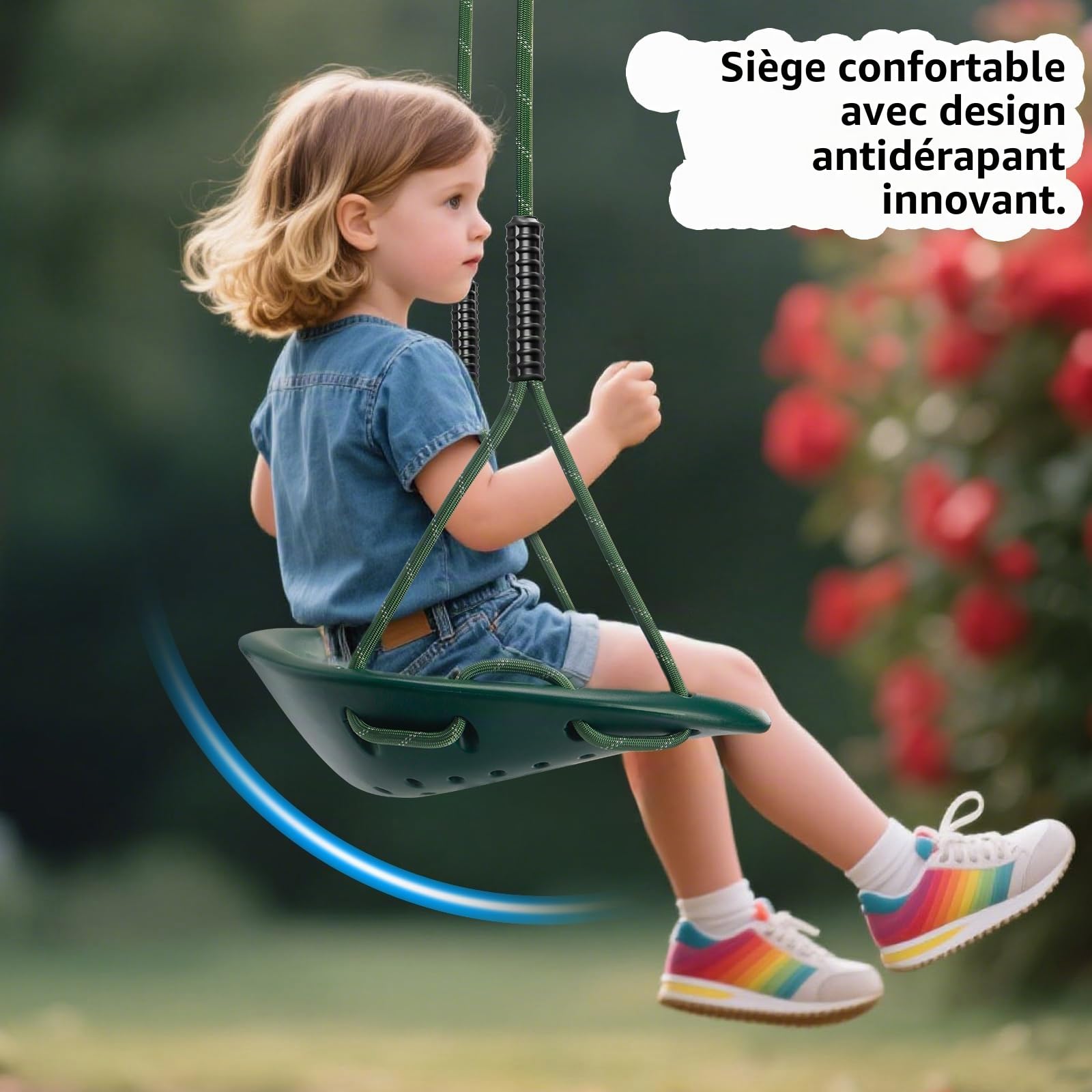 Balançoire d'extérieur en Plastique antidérapant pour Enfants/Adultes avec Corde réglable et Mousqueton, capacité de Charge de 250 kg, Accessoire de balançoire, Vert