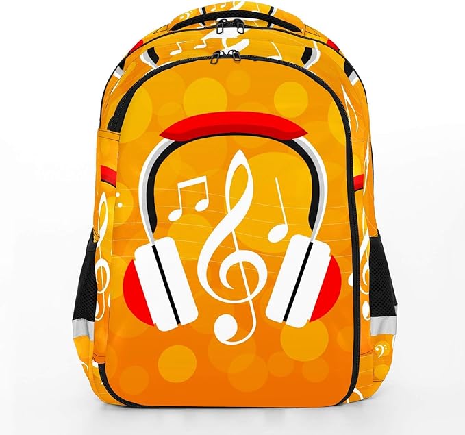 School Backpack Musical Headphone Notes Travel Casual Laptop Bookpack