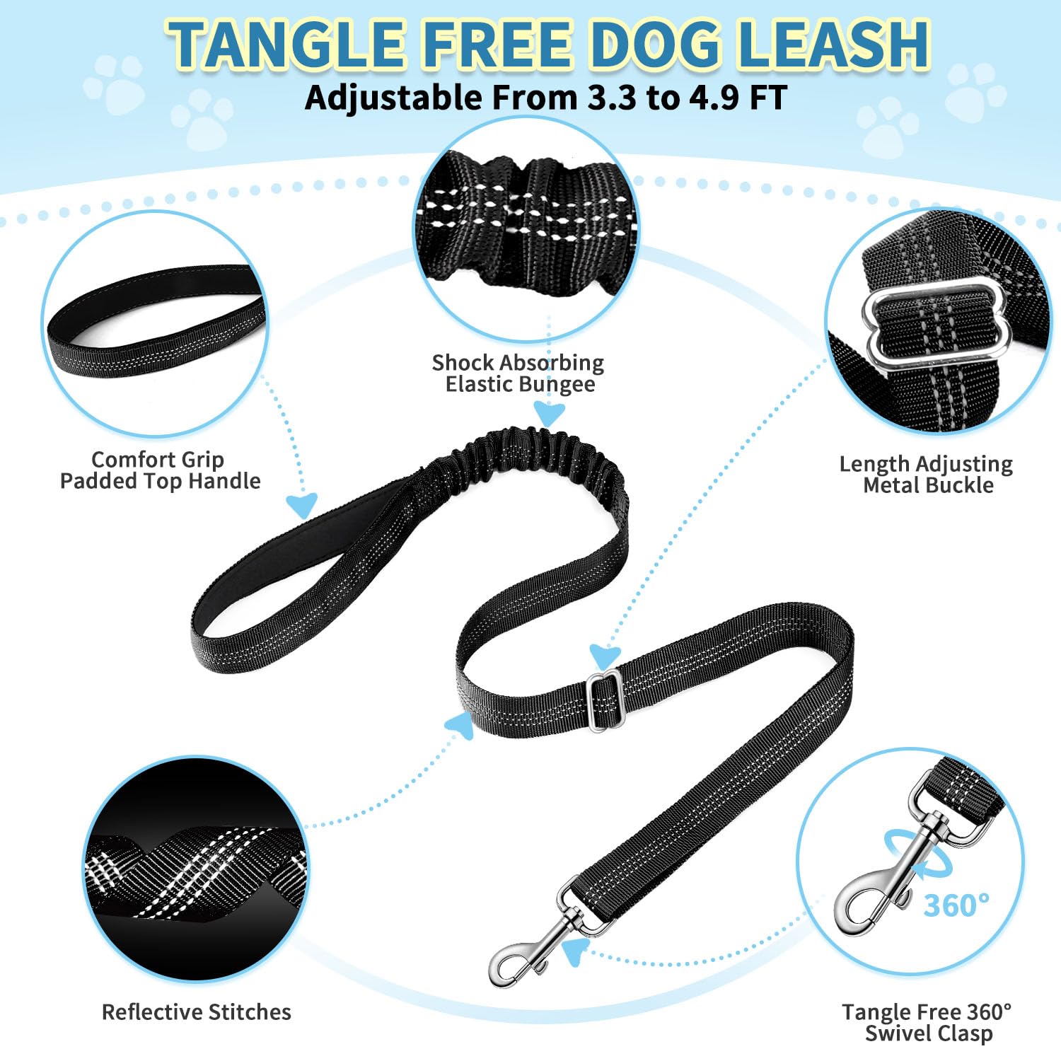 SlowTon Kein Pull Hundegeschirr und Leine, Heavy Duty Easy Walk Vest Harness Weich gepolsterte Reflective Adjustable Welpengeschirr Anti-Twist 4Ft Pet Blei Quick Fit Klein Schwarz