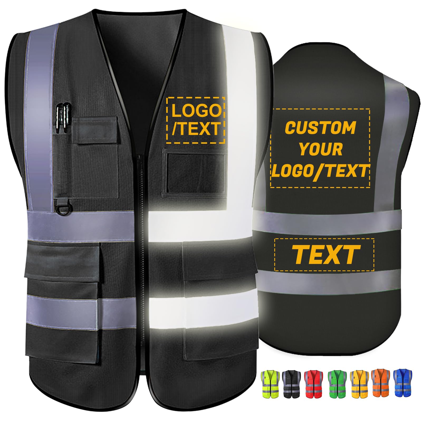 Custom Safety Vest Personalized High Visibility Reflective Vests with Logo Pockets Zipper for Men Women Class 2
