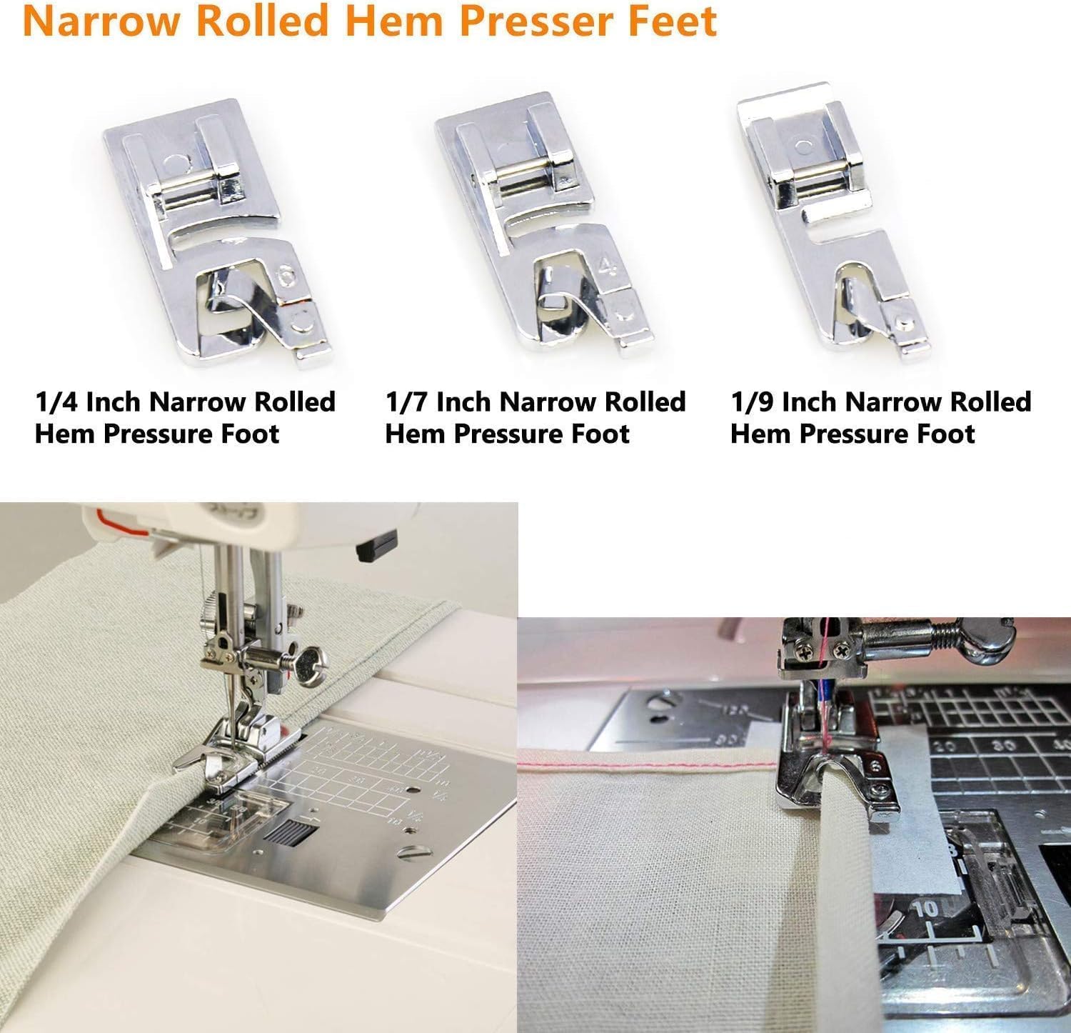 HONEYSEW Rolled Hem Foot, Hemming Presser Foot Kit for Sewing Rolled Hemmer Pressure Foot for Brother Singer and Other Sewing Machine (3Size Narrow Rolled Hem Foot) - Image 4