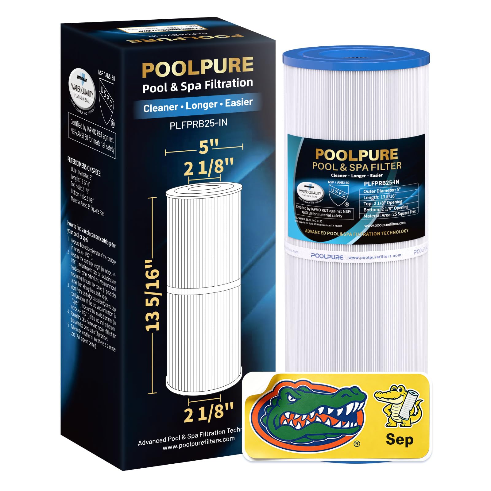 POOLPURE, PLFPRB25-IN, Filtro per Vasca idromassaggio di Ricambio Unicel C-4326, Guardian 413-106, Filbur FC-2375, FC-2370, 3005845, 17-2327, 100586, 33521, 25392, 817-2500, 5X13, Confezione da 1