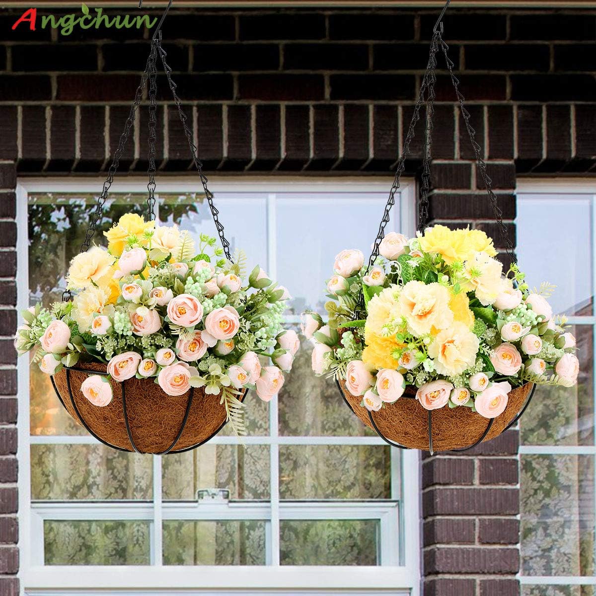 Angchun Hanging Planters for Outdoor Indoor Plants, 4 Pack 10 Inch Metal Flower Pots with Coco Coir Liners Wire Plant Holder with Hanger for Patio Porch Garden Decoration Watering Hanging Baskets : Patio, Lawn & Garden