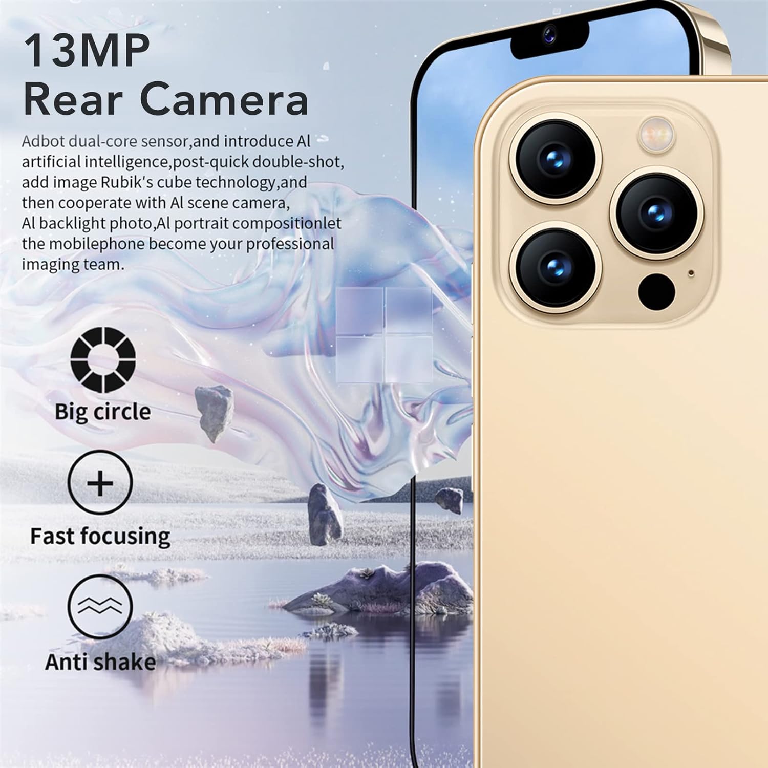 rosvola mobile phone face unlocking 5g wifi 6 5inch quad core 5000mah battery smartphone for school gold