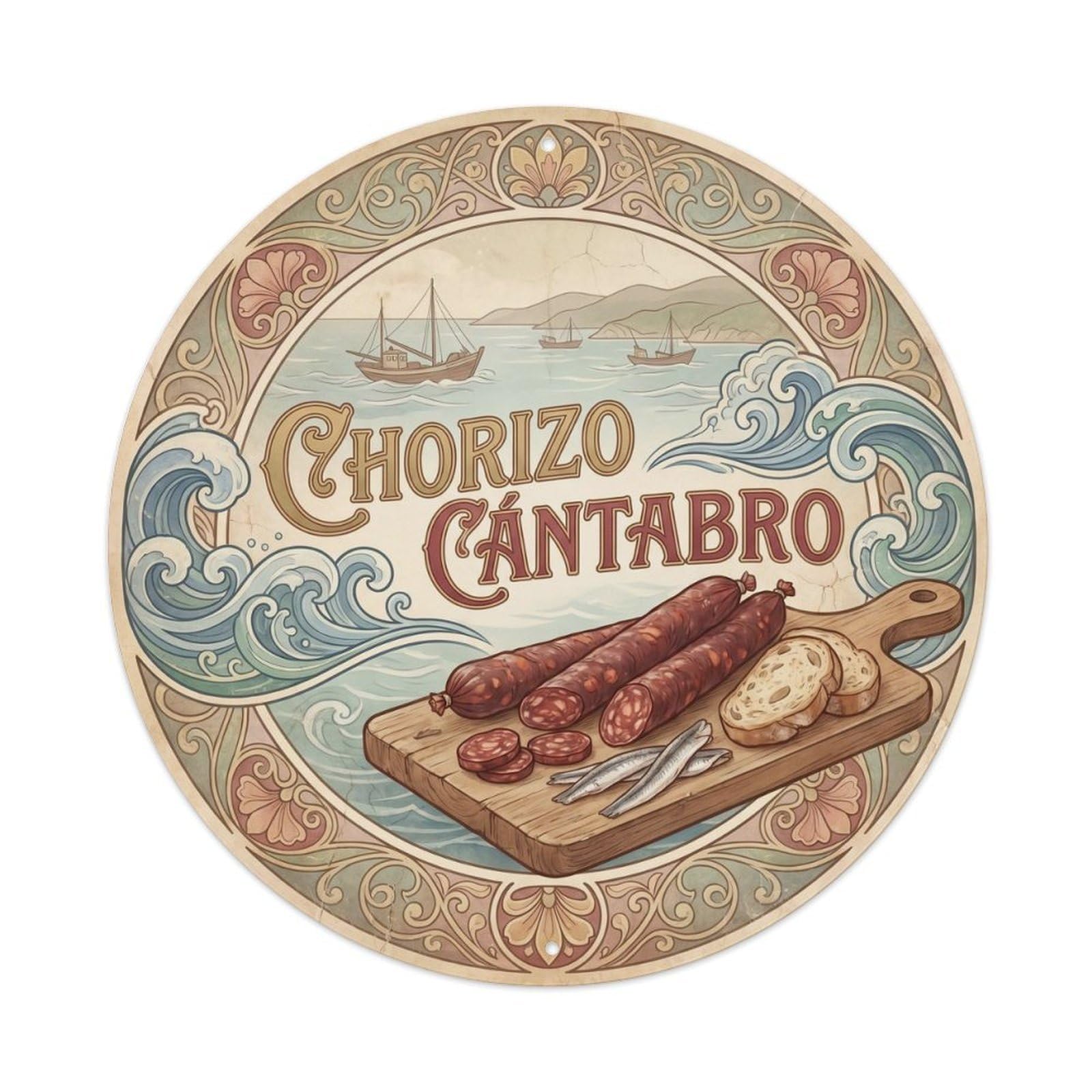 Spanish Travel Chorizo Cantabrian Anchovies Metal Tin Sign
