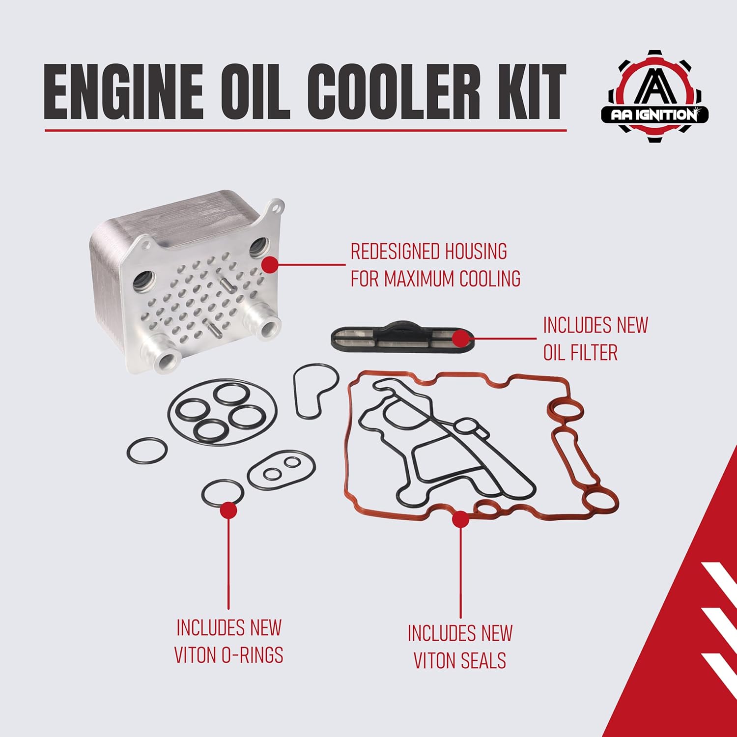 Engine Oil Cooler Kit - Compatible with Ford Trucks - Powerstroke 6.0L V8 F250, F-350, F450, F550 Super Duty, Excursion, E350, E-450 - Replaces Part 904-228, OCK388, 3C3Z 6A642 CA - Gasket Seal Kit