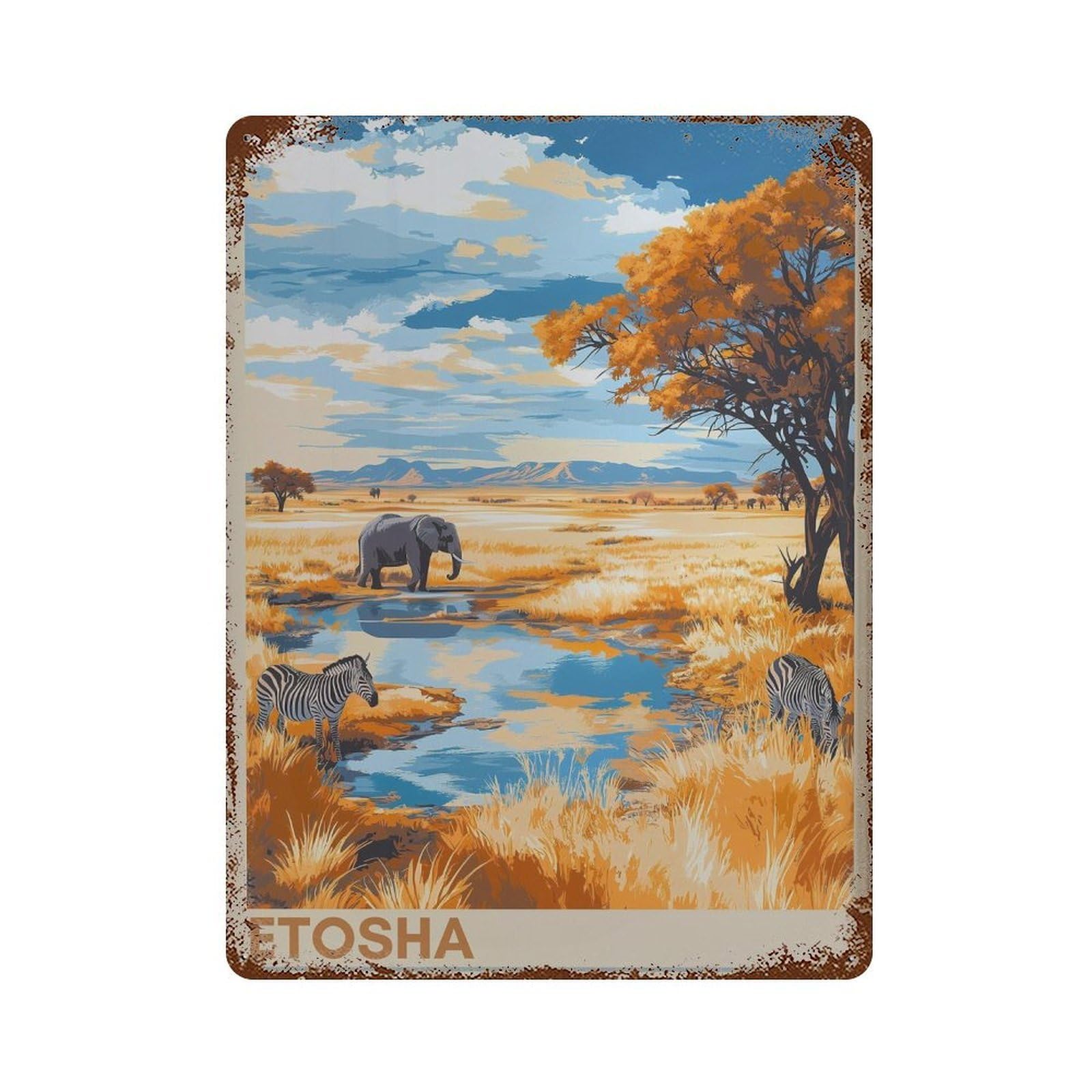 xiaoxiaoshen Etosha National Park Namibia Savanah Wildlife Wall Decor Art Metal Tin Poster Modern Home Decor Art Home Bar Shop Decorations Vintage Sign 40x30cm