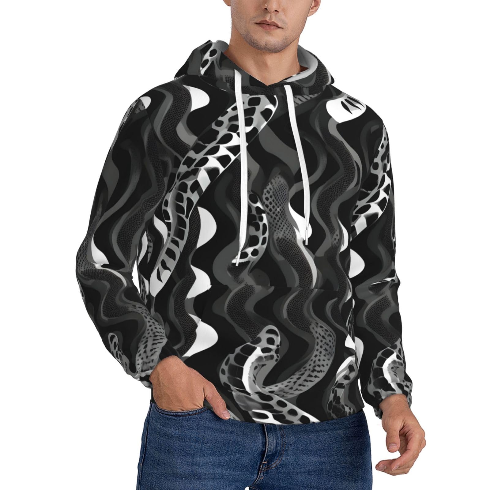 Sweat à capuche imprimé peau de serpent noir et blanc aux finitions soignées - 8