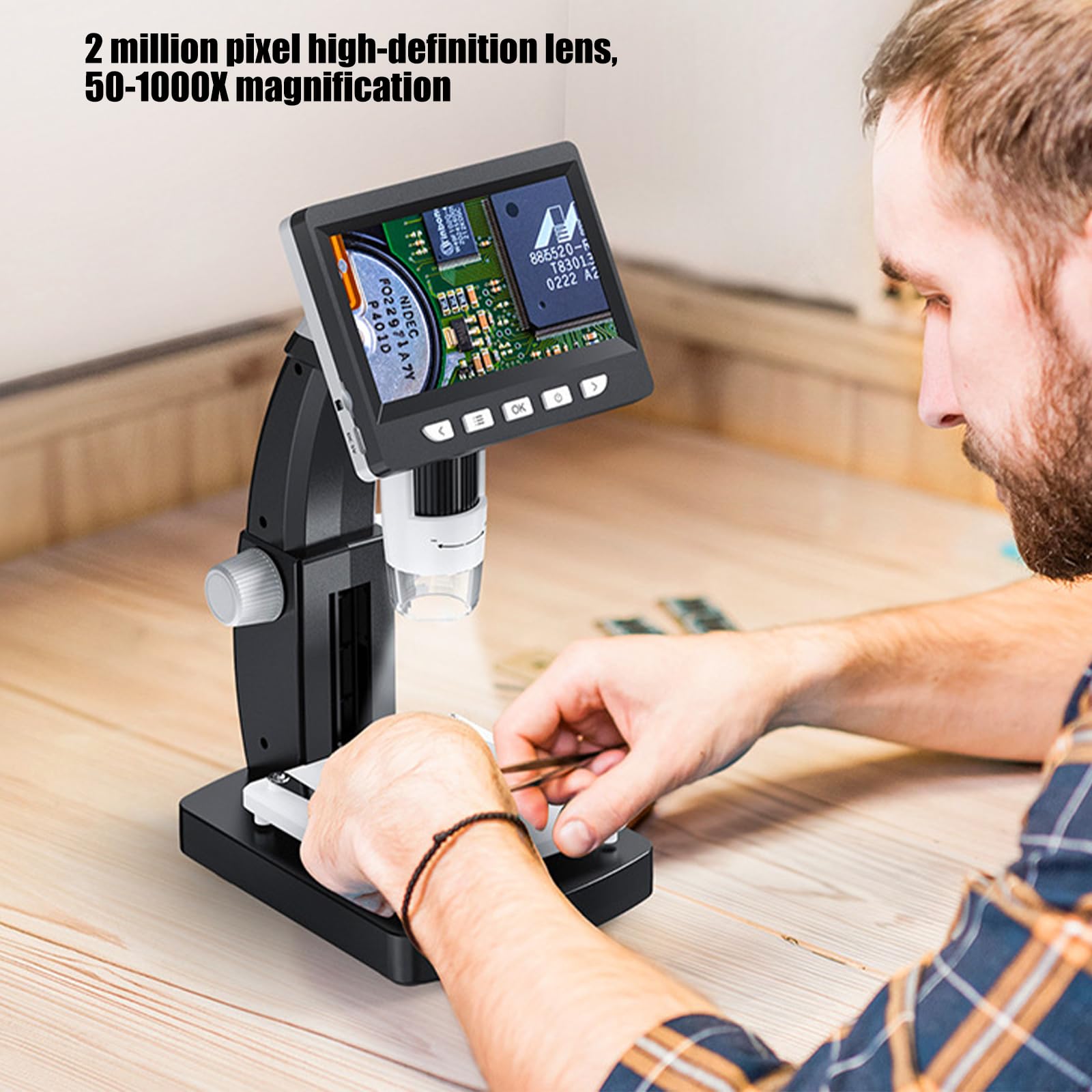 Microscopio digitale professionale 1080P con 8 luci LED e batteria ricaricabile Ideale per microscopio LCD per monete e ispezione