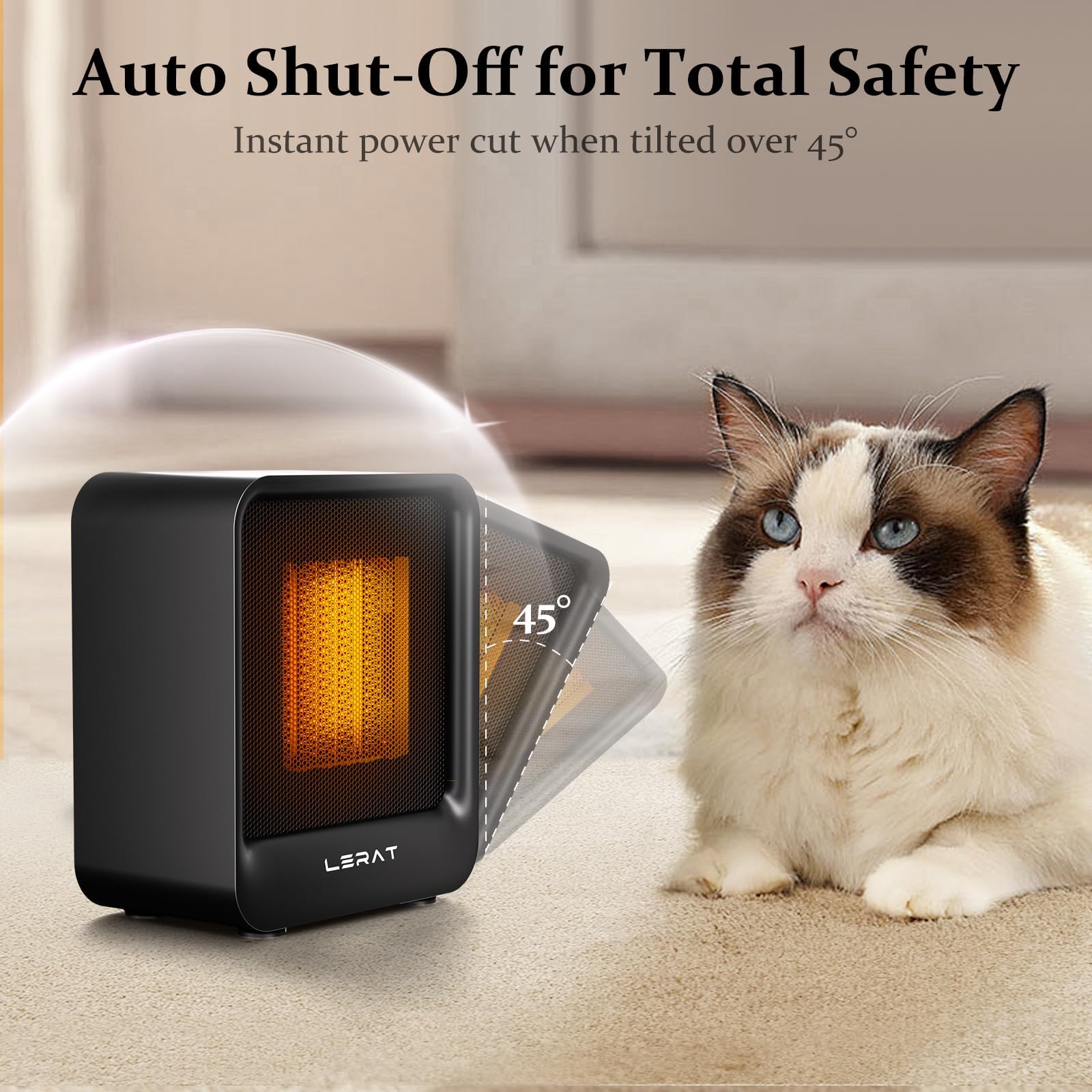 Lerat Space Heater, Portable Mini Heater for Indoor Use, 500W Fast Heating Small Desk Heater with Overheating & Tip-Over Protection, Lightweight Electric Heaters for Office, Home, Camping (Black) - 4