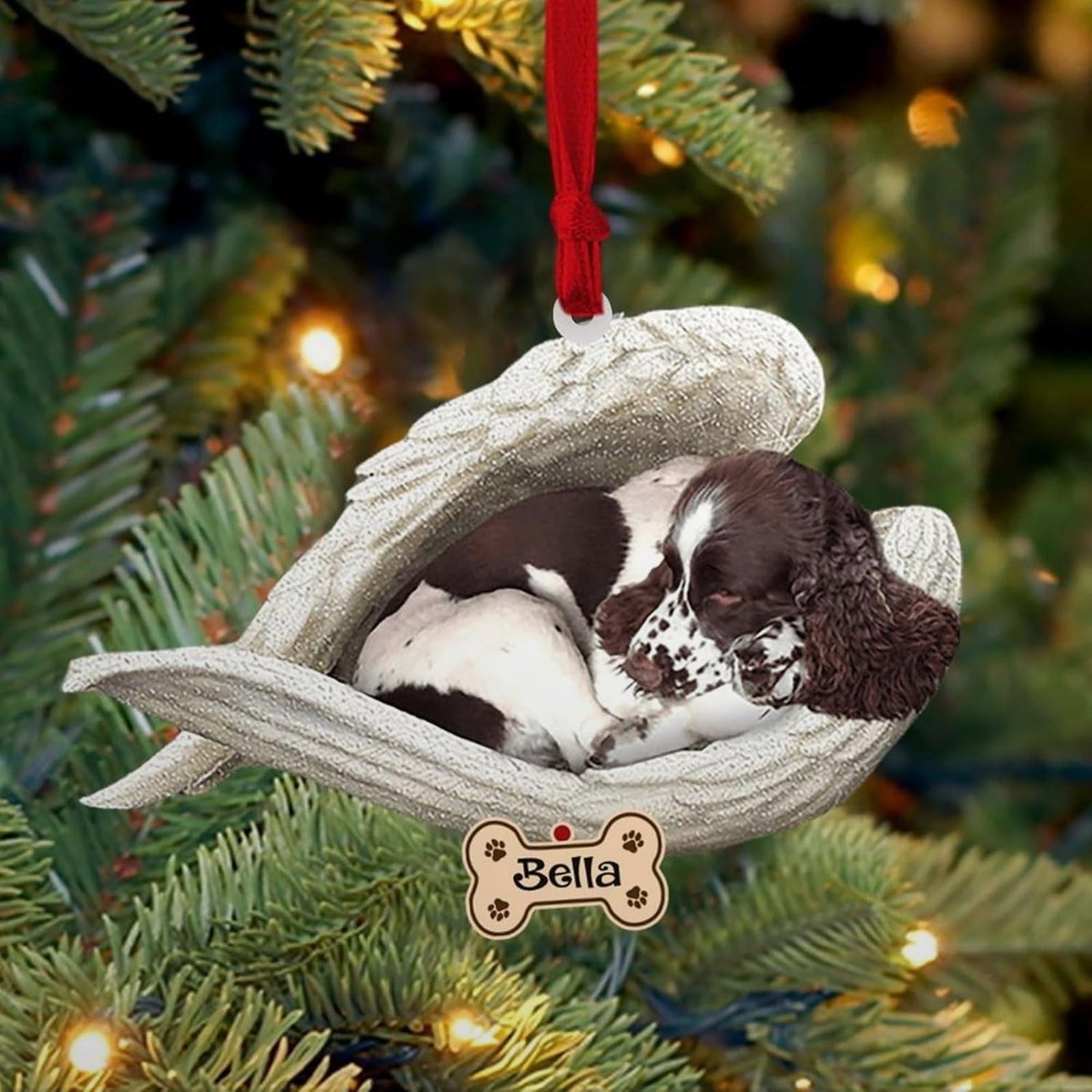 Luckluccy English Springer Spaniel Personalized Ornament,Custom Dog Ornament With Angel Wing,Dog Christmas Shape Acrylic