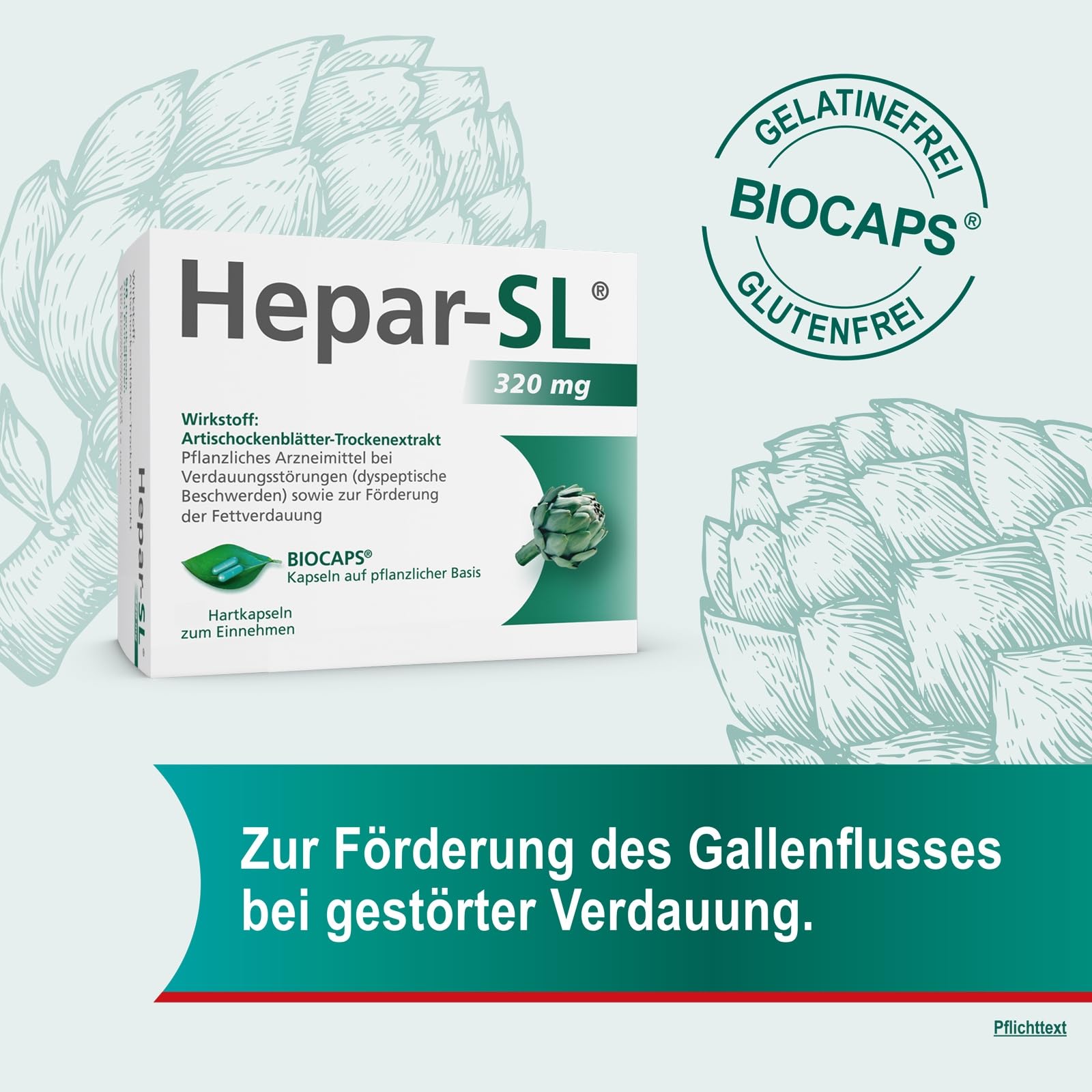 Hepar-SL 320 mg bei Verdauungsstörungen | 200 Hartkapseln | befreit von Völlegefühl, Blähungen, krampfartigen Bauchschmerzen & Sodbrennen | mit Spezialextrakt der Königsartischocke | ab 12 Jahren