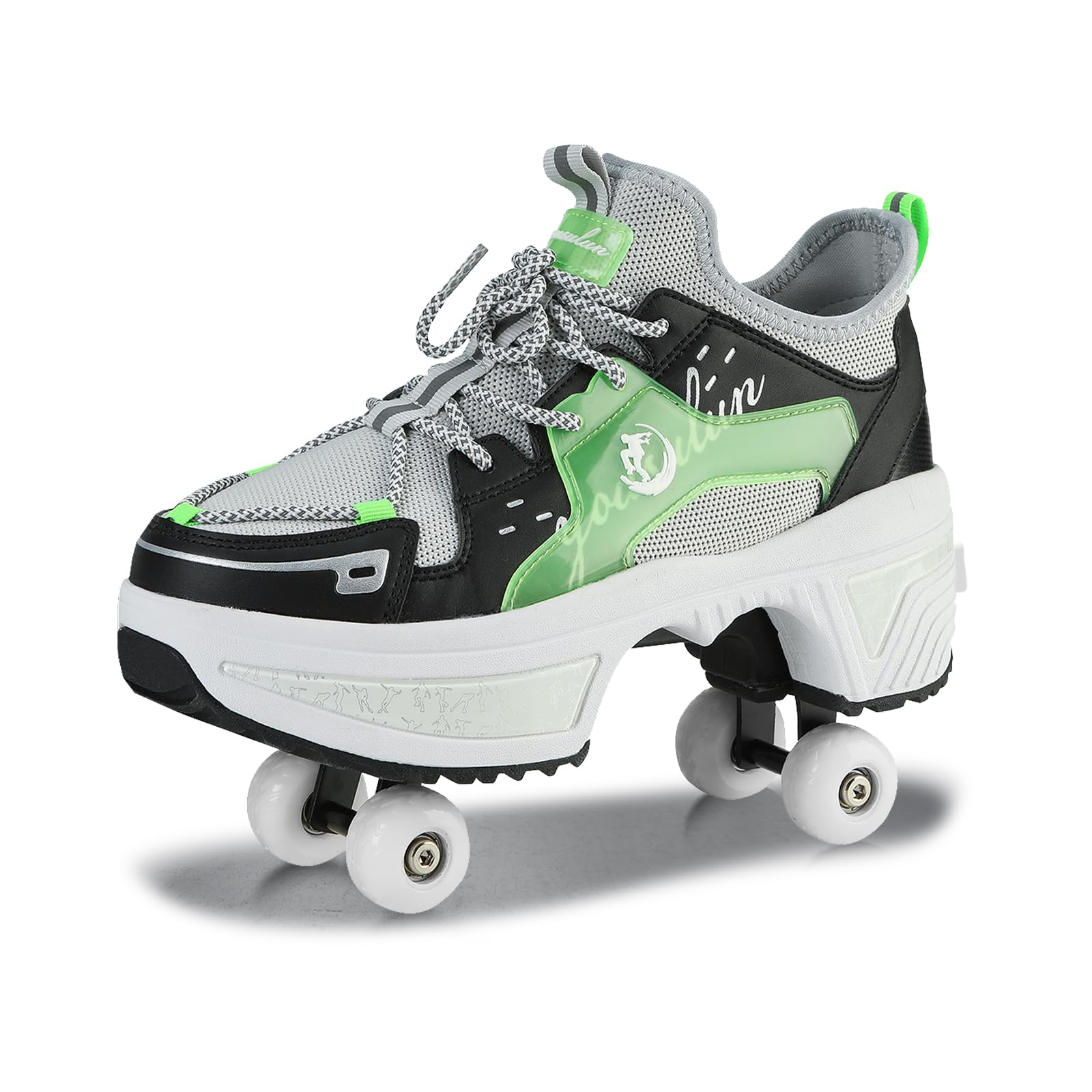 Roller Skate Shoes for Women Four Rounds Children's Roller Skates Shoes That Turn into Rollerskates Sneakers Outdoor Light Shoes with Wheels for Girls