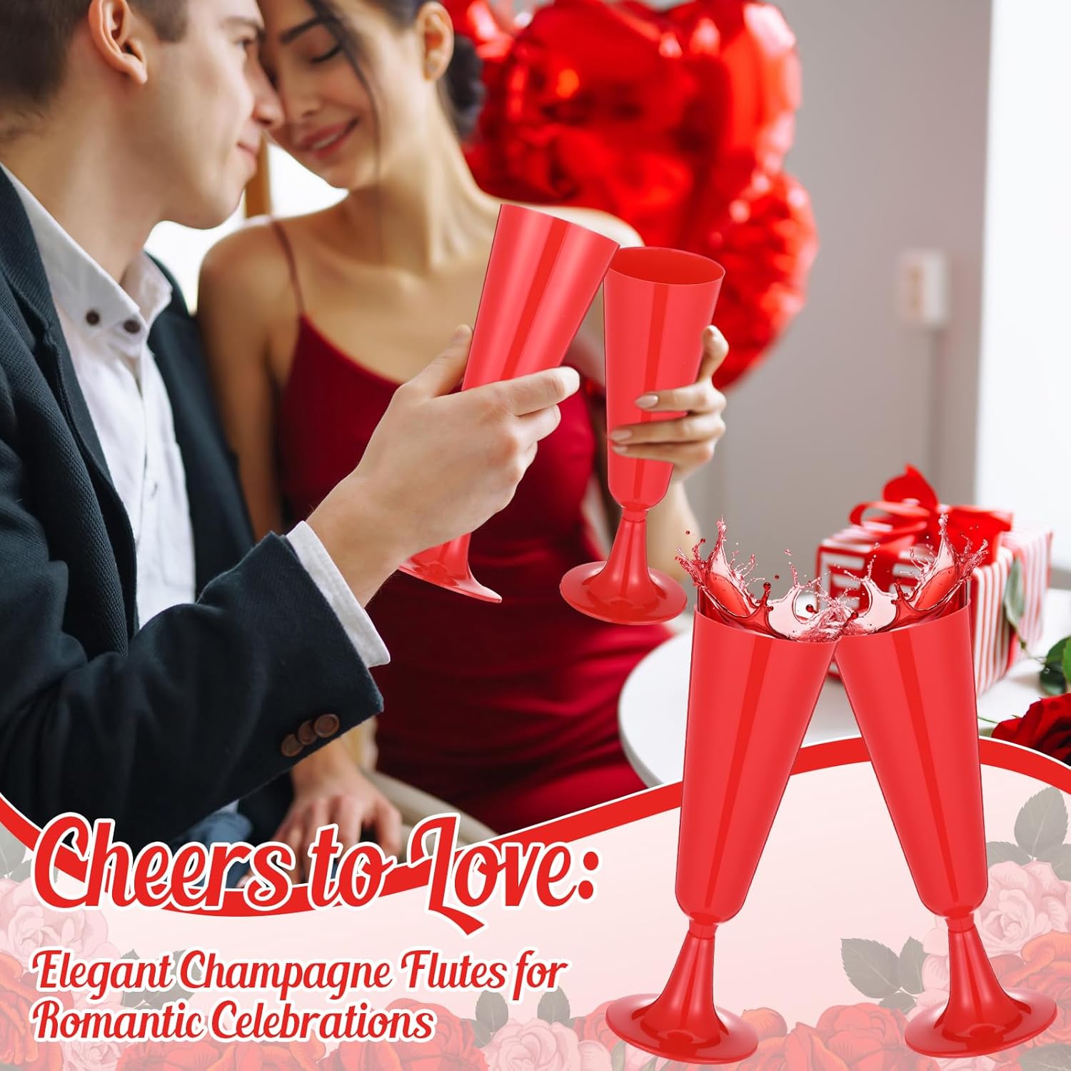 LemonRoad 100 Pcs Plastic Champagne Flutes 5 oz Disposable Champagne Glasses Bulk Toasting Cups for Party Wedding Birthday Anniversary Celebration Supplies (Red)