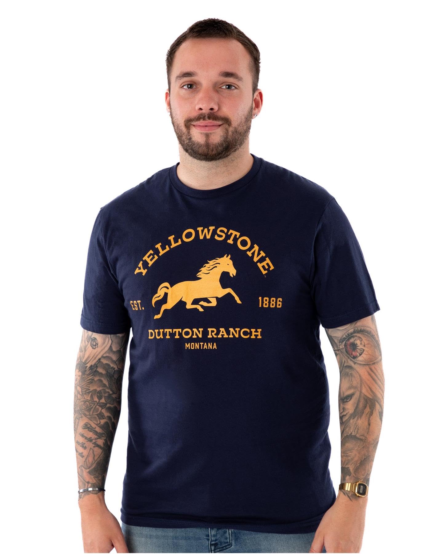 Vanilla Underground Men's Blue Yellowstone Dutton Ranch Logo Short Sleeved T-Shirt - Medium