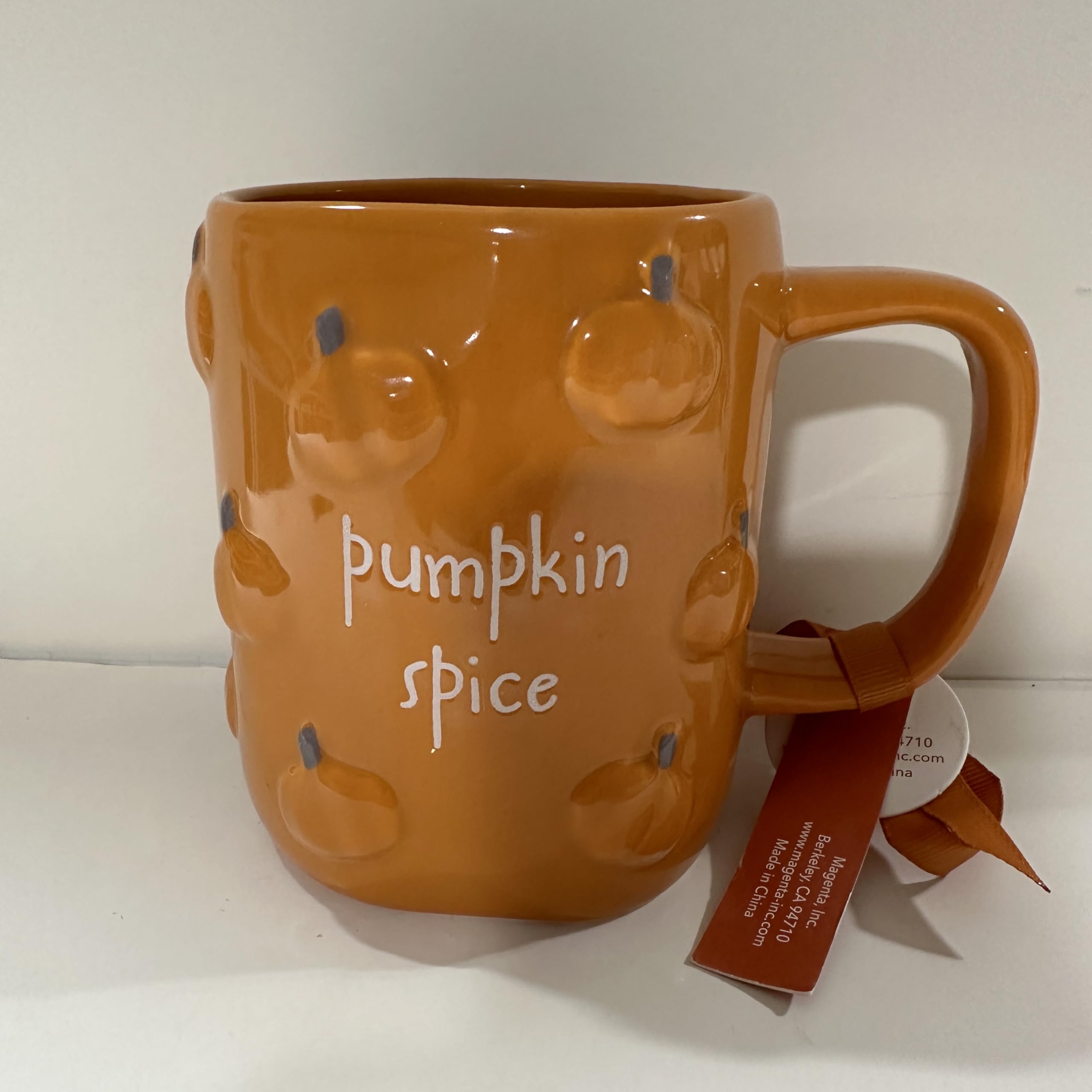 Rae - PUMPKIN SPICE Orange Embossed Mug with Pumpkin Texture Fall Coffee Cup with Cozy Vi…
