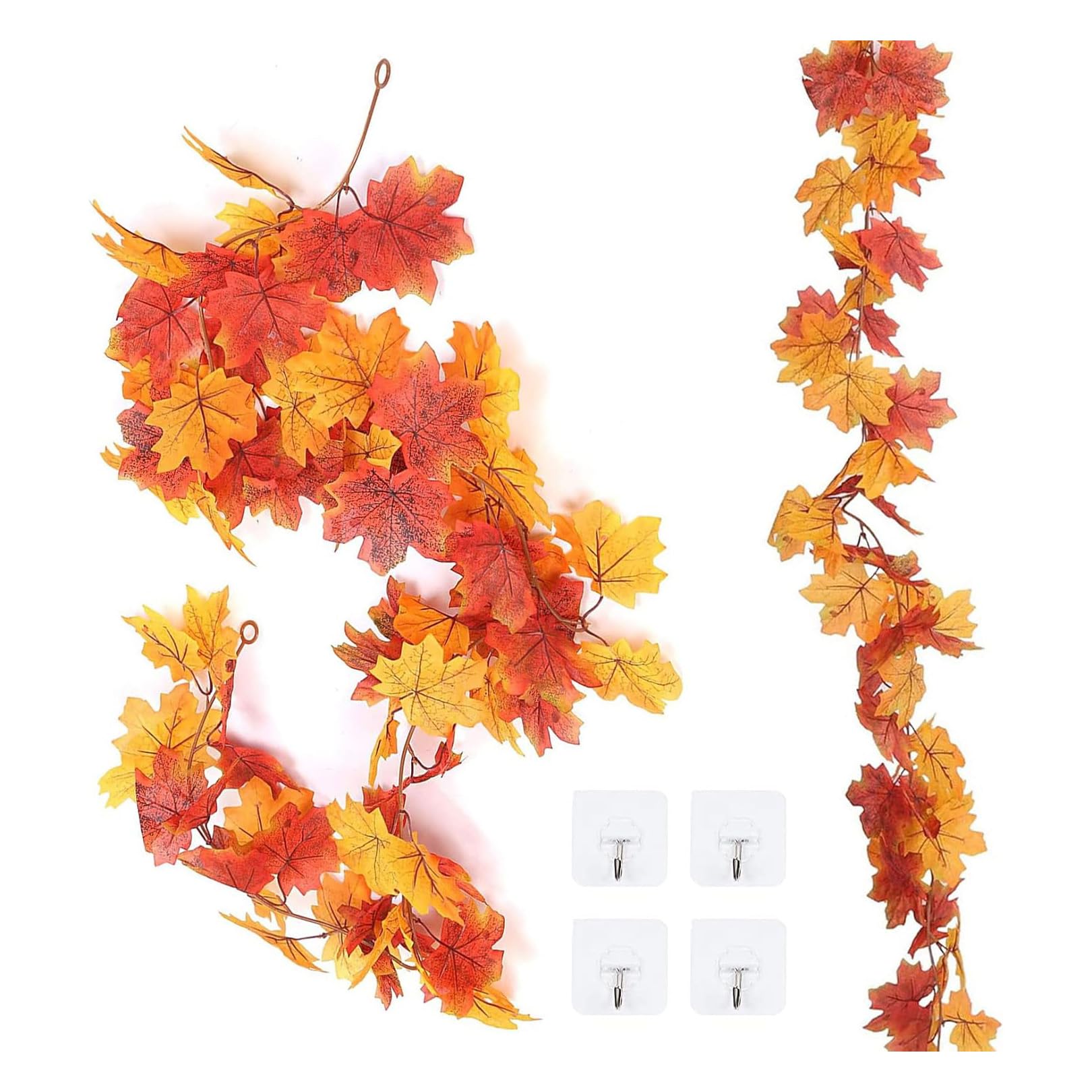 2 Pack 5.9ft/1.8m Artificial Autumn Maple Leaf Garlands - Autumn Decorations Fall Leaves Decorations with Hooks, Autumn Home Decor for Indoor Outdoor Party Fireplace Thanksgiving Chrismas Halloween