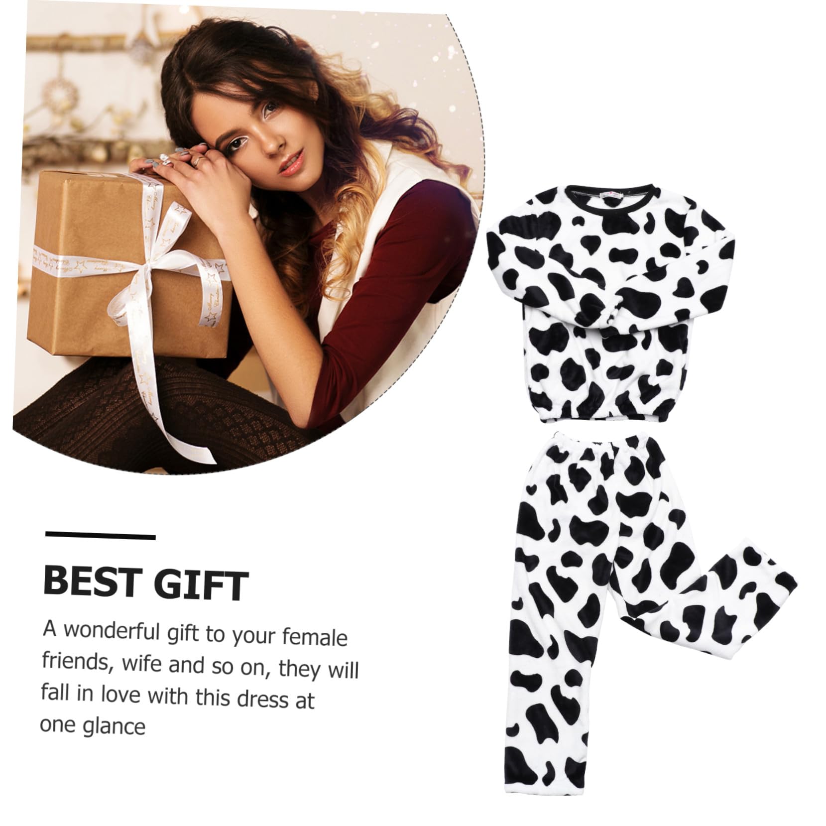 ORFOFE Flanell Schlafanzug Satz L mit Kuhmuster für Mädchen und Damen | Langarm Design, Bequem und Superweich, für Herbst und Winter, Freizeit Pyjama