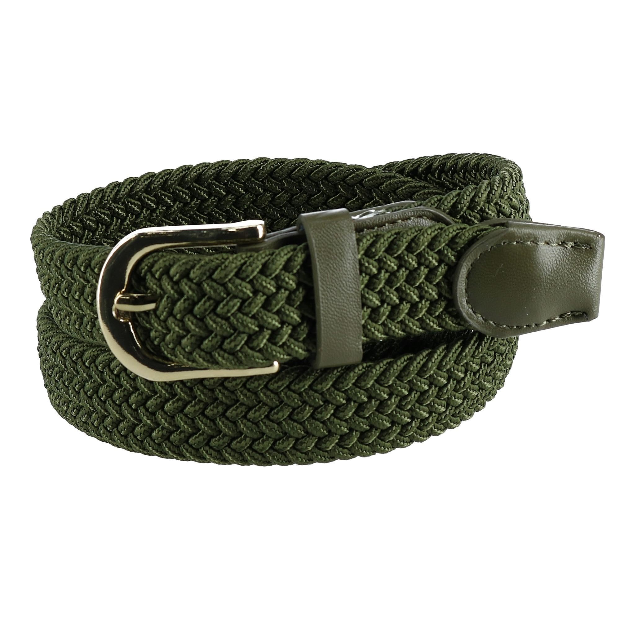 CTM Women's Elastic Braided Stretch Belt, Large, Olive