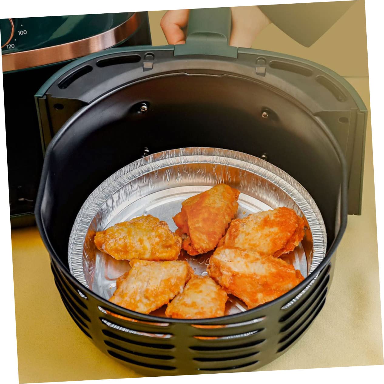 OKUMEYR 20Pcs Round Aluminum Foil Bowls Barbecue Containers for Air Fryer Baking Party Supplies Portable Lightweight for Home Cooking Outdoor Events