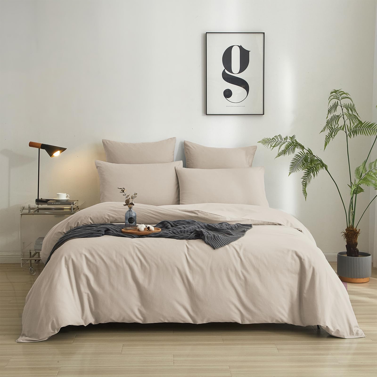 Luowei Baumwolle Bettwäsche 135x200 cm Sommer Khaki 100% Gewaschene Baumwolle Bettbezug Ultraweich Bequem Einfarbig Bettwäsche Set mit Reißverschluss und 1 Kissenbezug 80x80 cm
