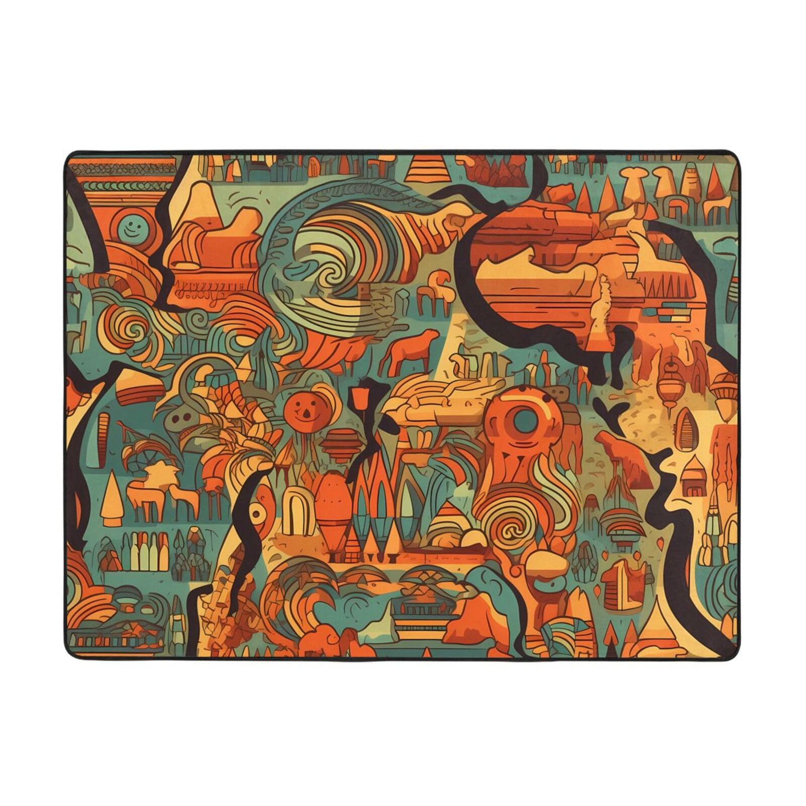 Tapis carte africaine 160x121 cm imprimé au motif ethnique chic en velours fin