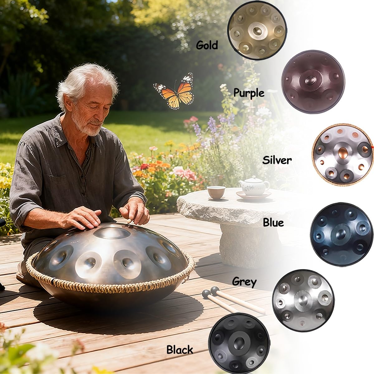 Handpan Strumento 440 Hz Re Minore, 9/10/12 Note 56cm Tamburo In Acciaio Hand Pan Musicale, Con Borsa Morbida, 2 Mazzuole Percussione Armonica Per Yoga Meditazione(Viola,10)