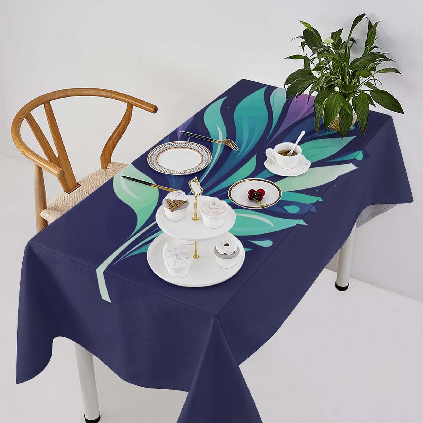 Nappe carrée feuilles et plantes rustique 140x190 cm imperméable et lavable pour repas de fête