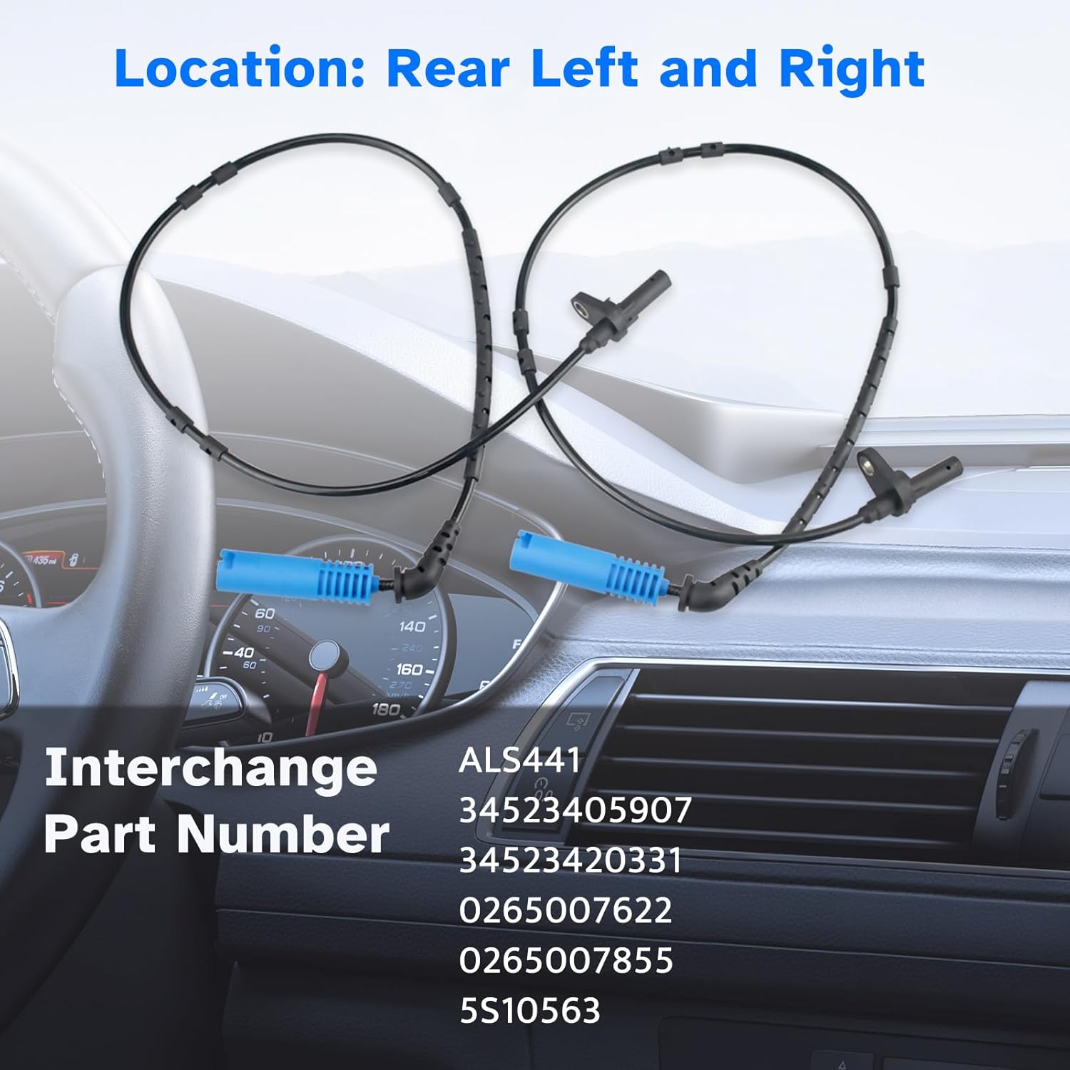 Rear ABS Wheel Speed Sensor Left Right fit for BMW X3 E83 2004 2005 2006 2007 2008 2009 2010, Driver Passenger Side, ALS441, 2pcs