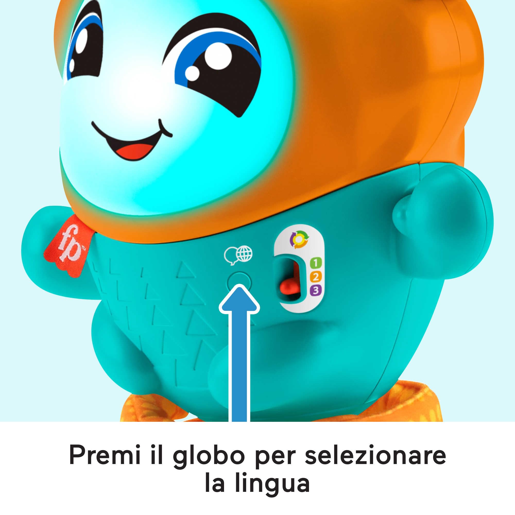 Fisher-Price - DJ Nino Salterino, edizione ITALIANO,SP, PORT, giocattolo musicale interattivo ed educativo con luci e azione saltellante, Giocattolo per Bambini 9-36 Mesi, HJP91