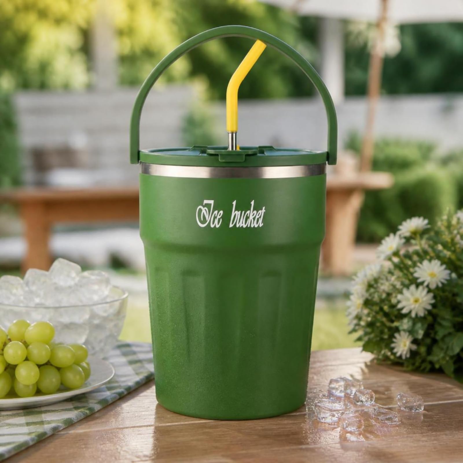 Isolikanne mit Tragegriff kälteisoliend Thmosflasche mit Strohhalm tragbar Kanne Griff für Picknick, Ausflüge, Schwarz, 4000ml