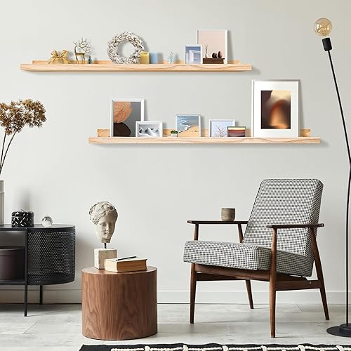 Miniatura 6 de MBYD Estantes flotantes de 16 pulgadas de madera natural soporte de pared para repisa de madera estante de pared para dormitorio sala de estar