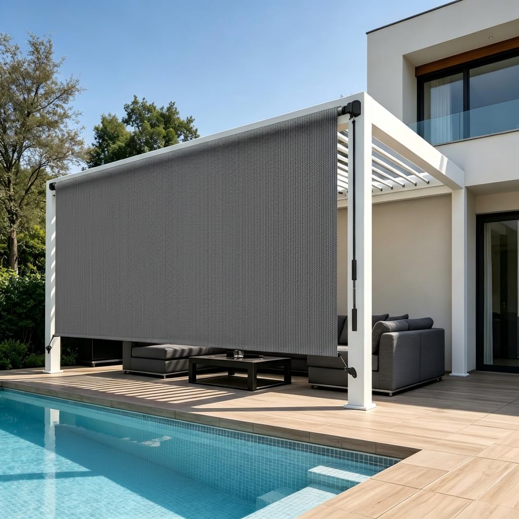 5' W x 6' H Outdoor Roller Shades for Patio, Grey